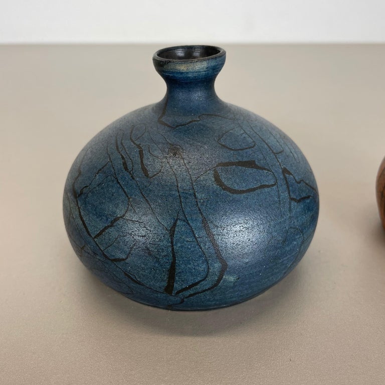 20th Century Set of 2 Ceramic Studio Pottery Vase by Gerhard Liebenthron, Germany, 1980s For Sale