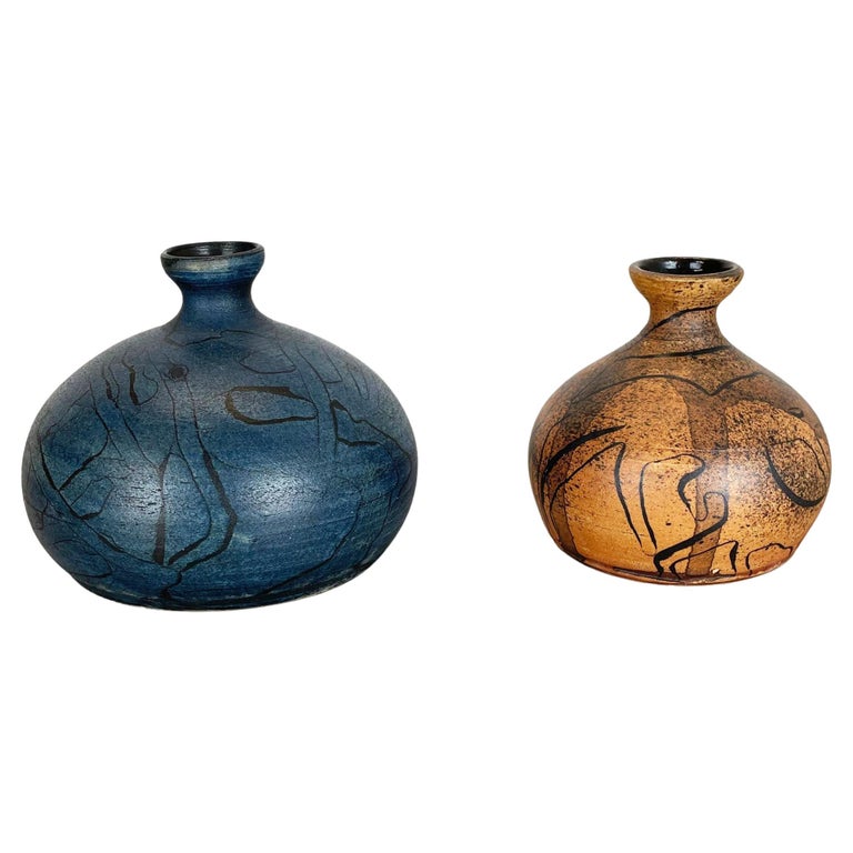Set of 2 Ceramic Studio Pottery Vase by Gerhard Liebenthron, Germany, 1980s For Sale