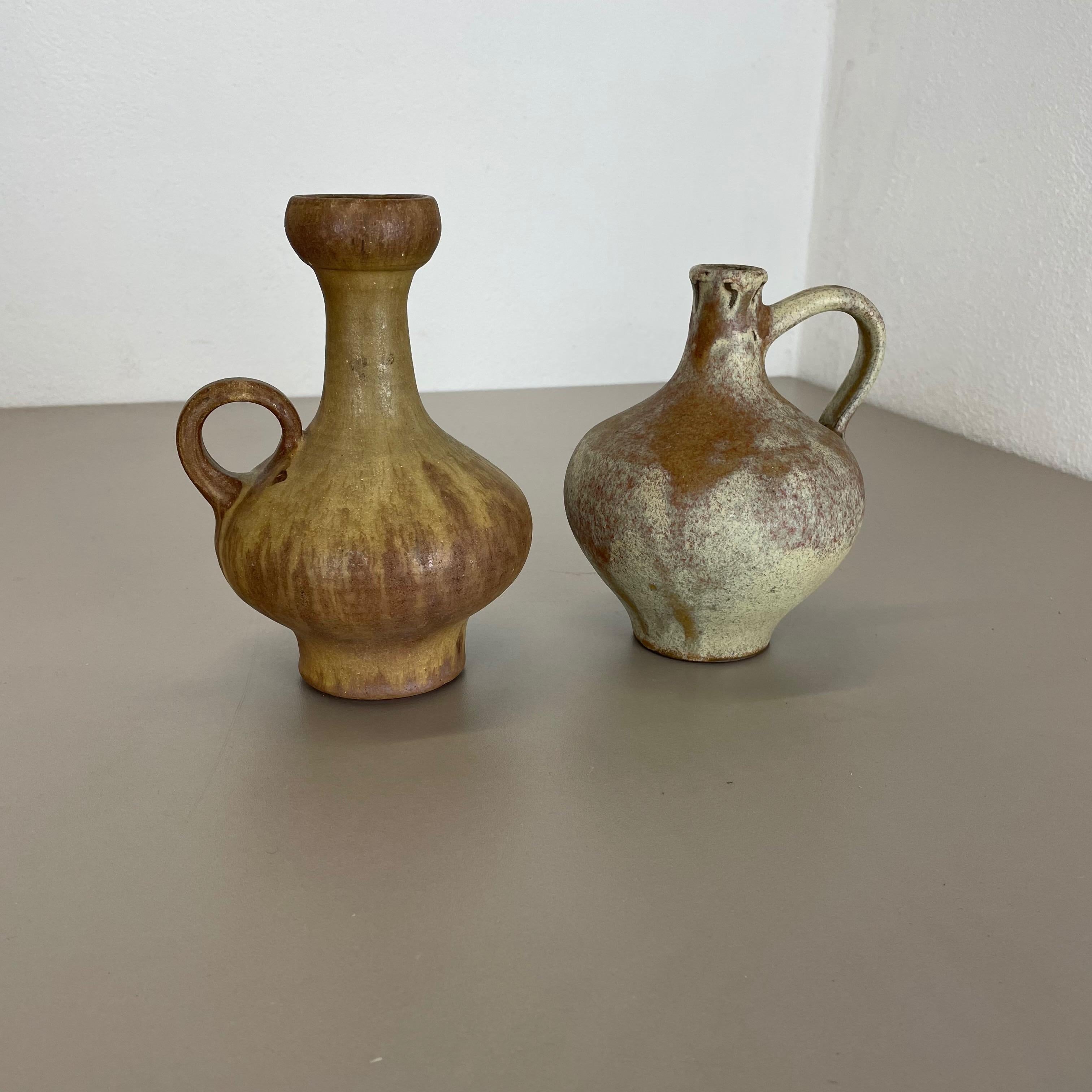 Mid-Century Modern Set of 2 Ceramic Studio Pottery Vase by Hartwig Heyne Ceramics, Germany, 1970s For Sale