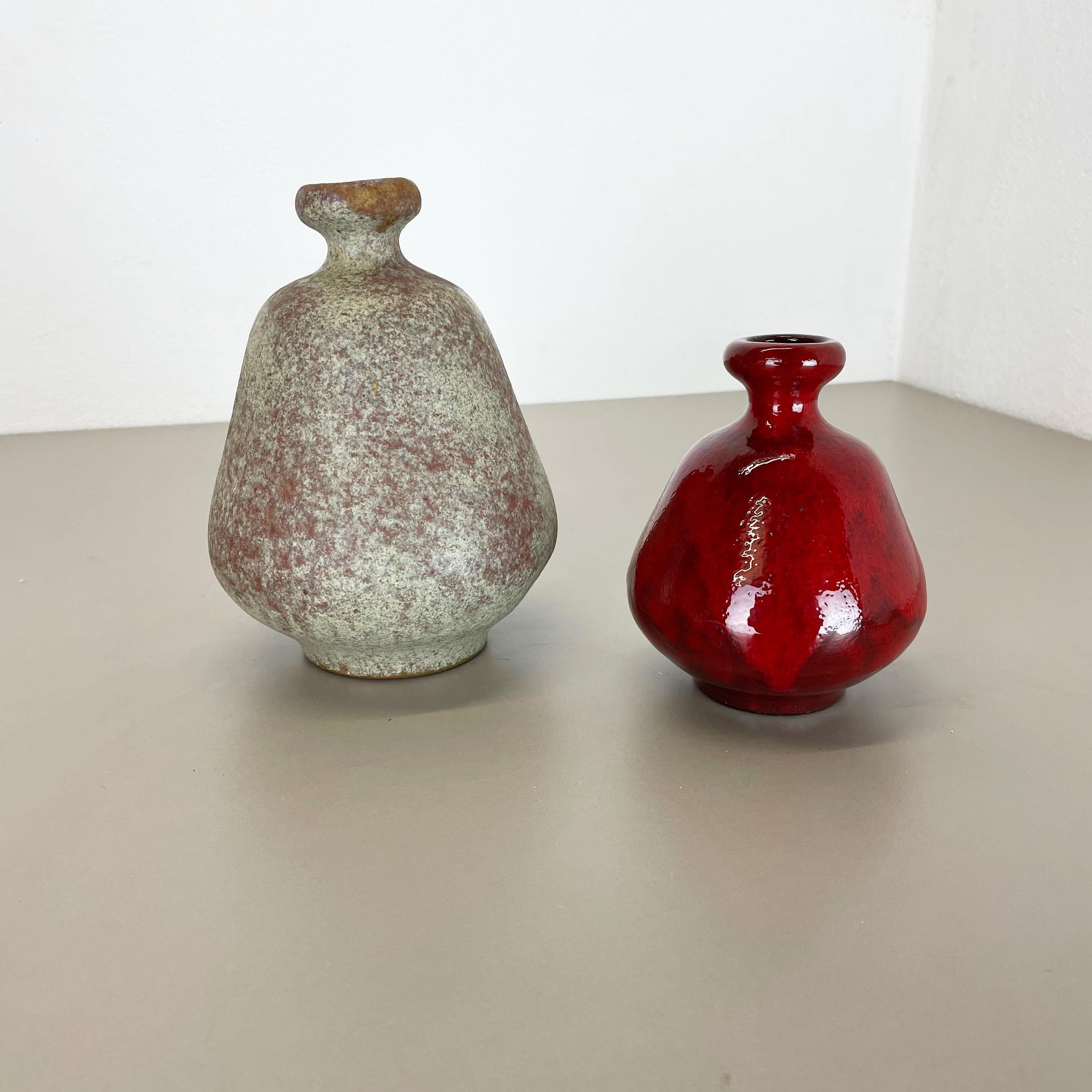 Mid-Century Modern Set of 2 Ceramic Studio Pottery Vase by Hartwig Heyne Ceramics, Germany 1970s For Sale
