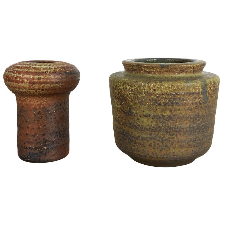 Set of 2 Ceramic Studio Pottery Vase by Piet Knepper for Mobach Netherlands 1970 For Sale