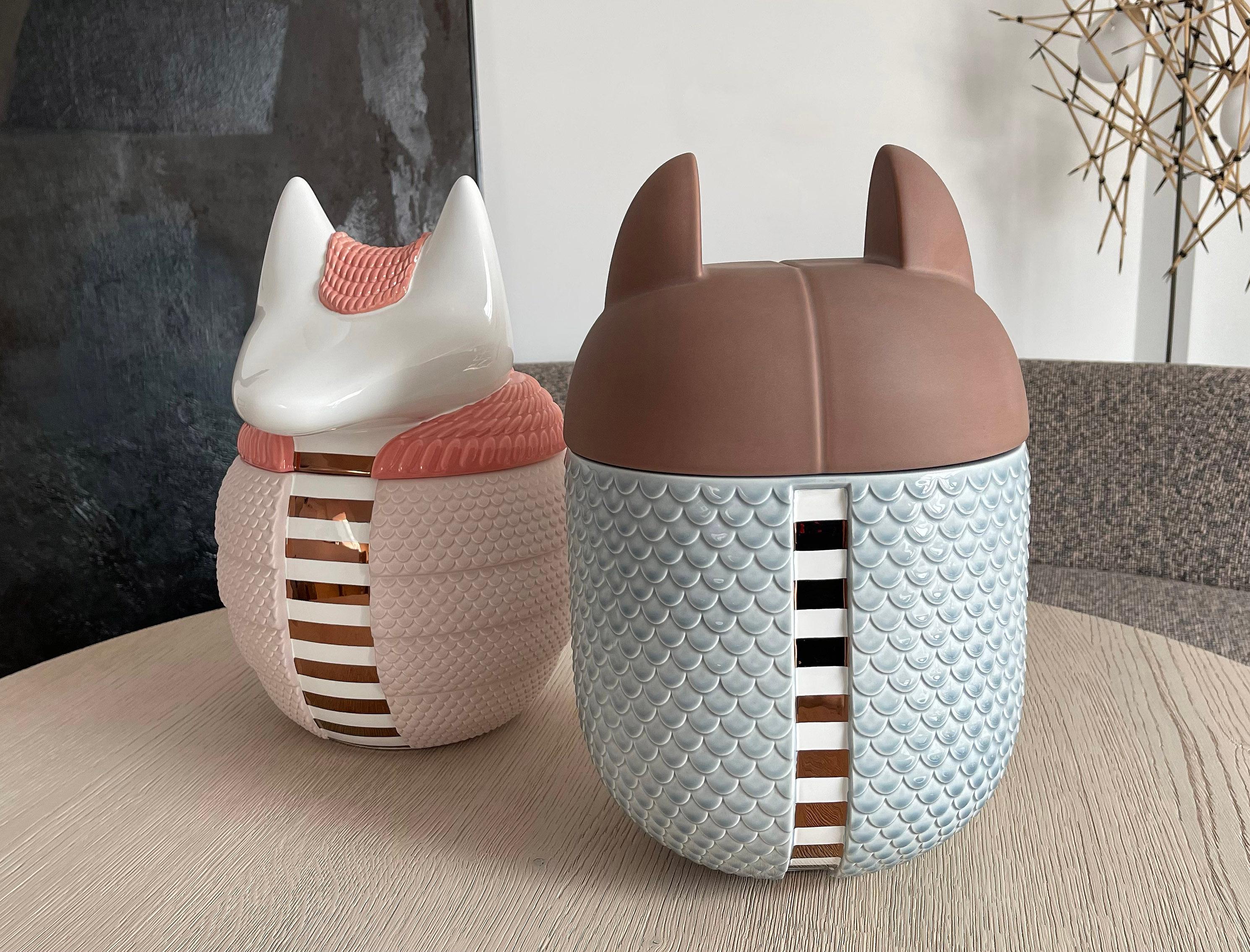 Modern Set of 2 Ceramic Vases / Containers - Animalità by Elena Salmistraro for Bosa For Sale