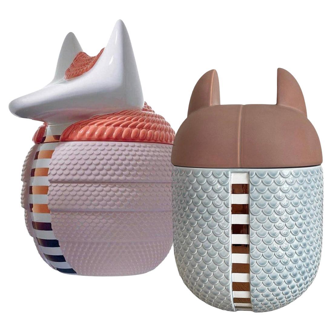 Set of 2 Ceramic Vases / Containers - Animalità by Elena Salmistraro for Bosa