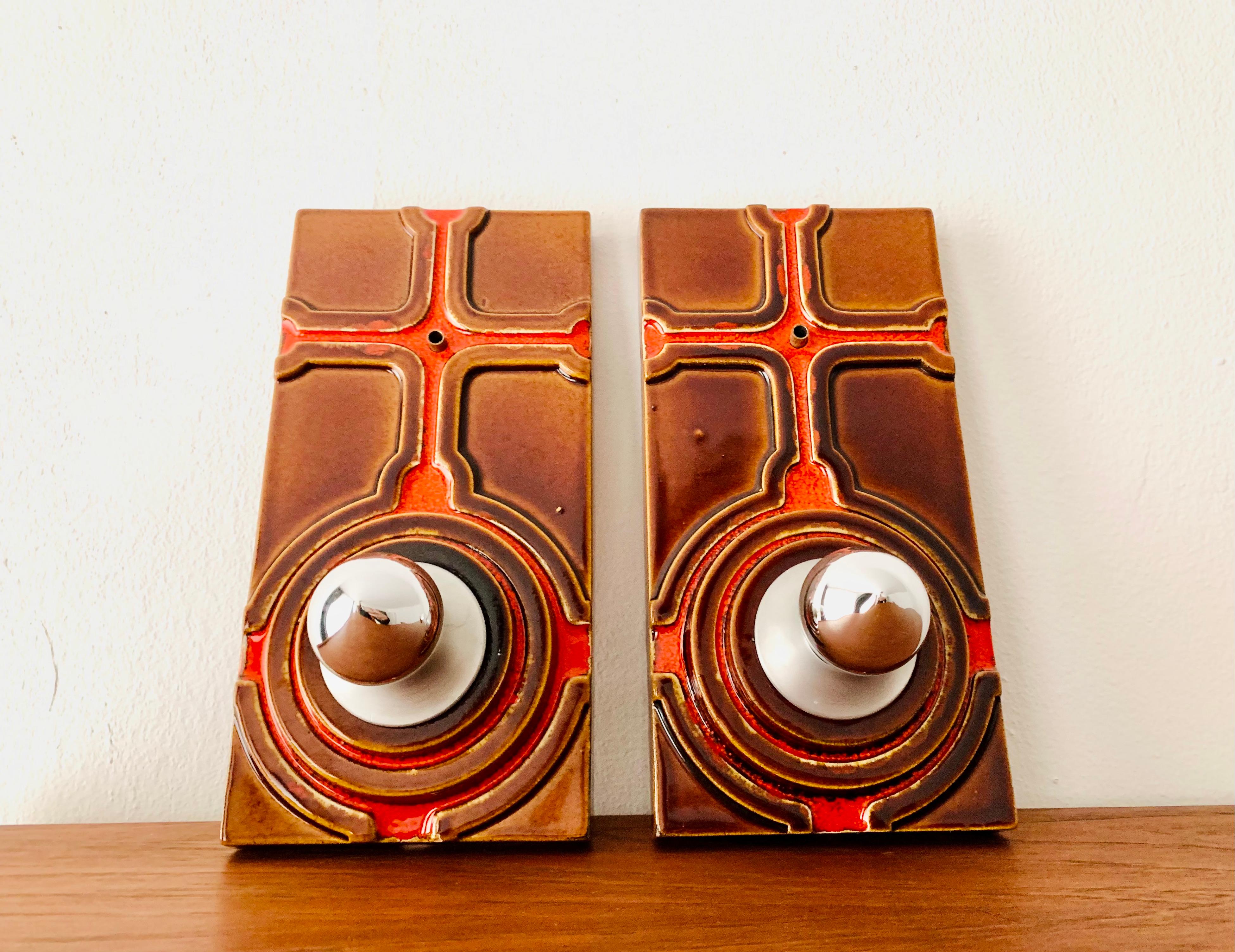 Metal Set of 2 Ceramic Wall Lamps For Sale