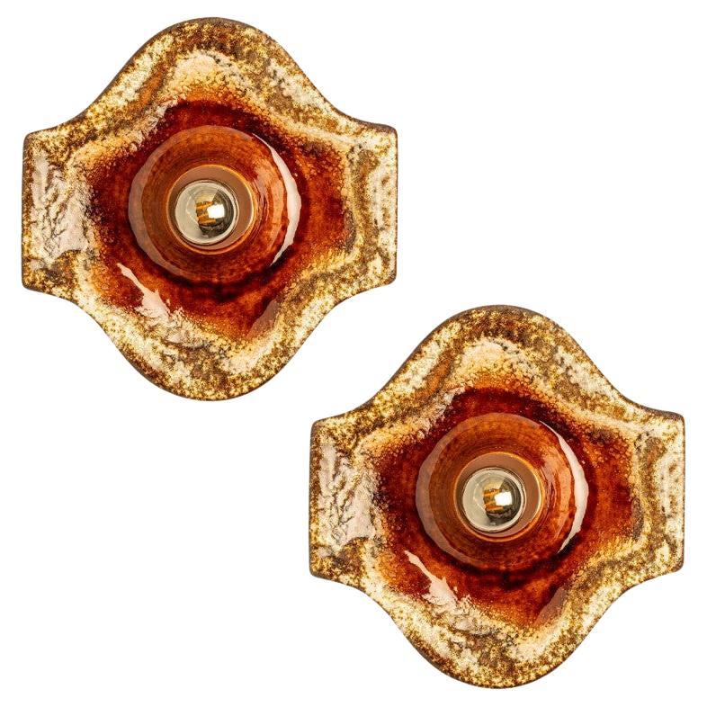 Ensemble de 2 appliques en céramique Fat Lava Style, 1970