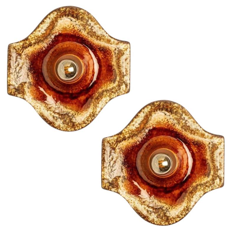Set of 2 Ceramic Wall Lights Fat Lava Style, 1970