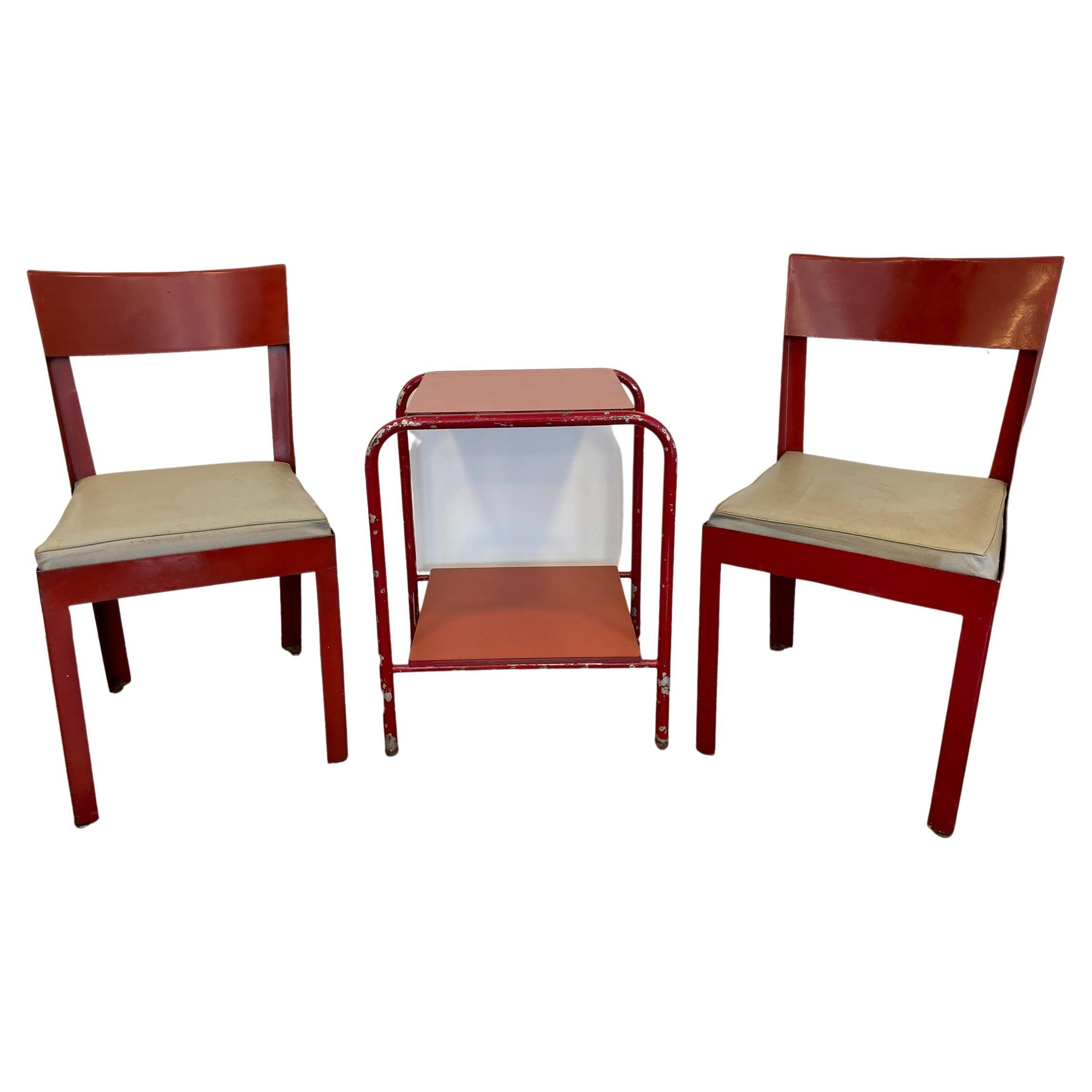 Set of 2 Chairs and 1 Pedestal Table, Jean Prouvé, circa 1935