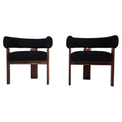 Ensemble de 2 chaises en teck et bouclette noire d'Ettore Sottsass pour Poltronova, 1960