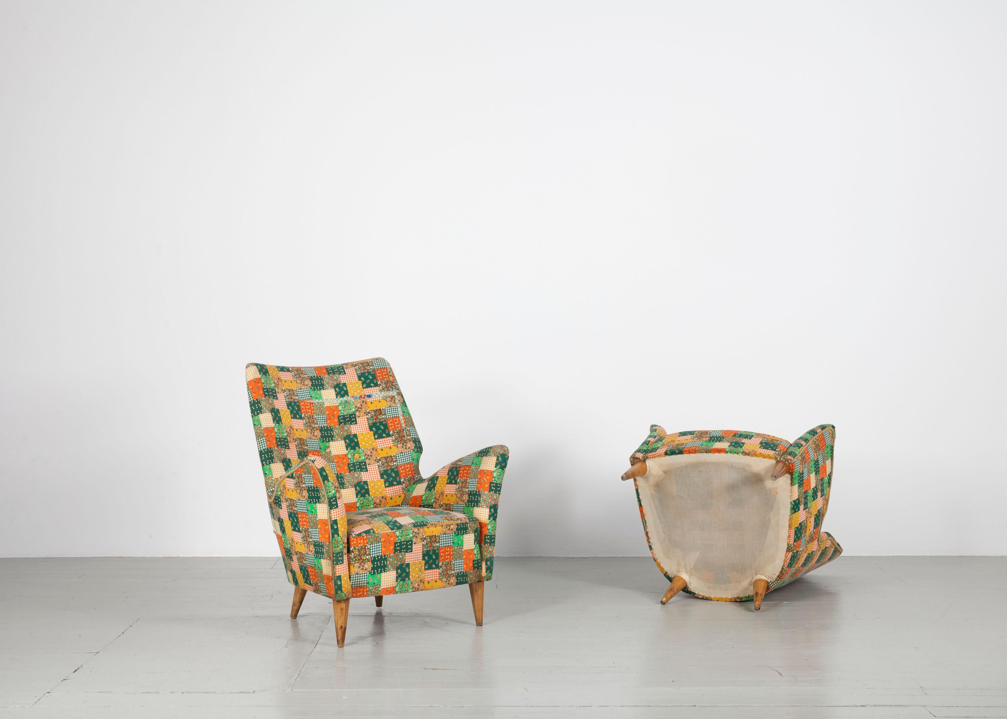 Fabric Set of 2 Chairs, I.S.A. Bergamo, 1950s For Sale