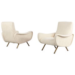 Vintage Pair of Cream Chairs "Lady" by Marco Zanuso, Manufactured by Arflex, Italy, 1951