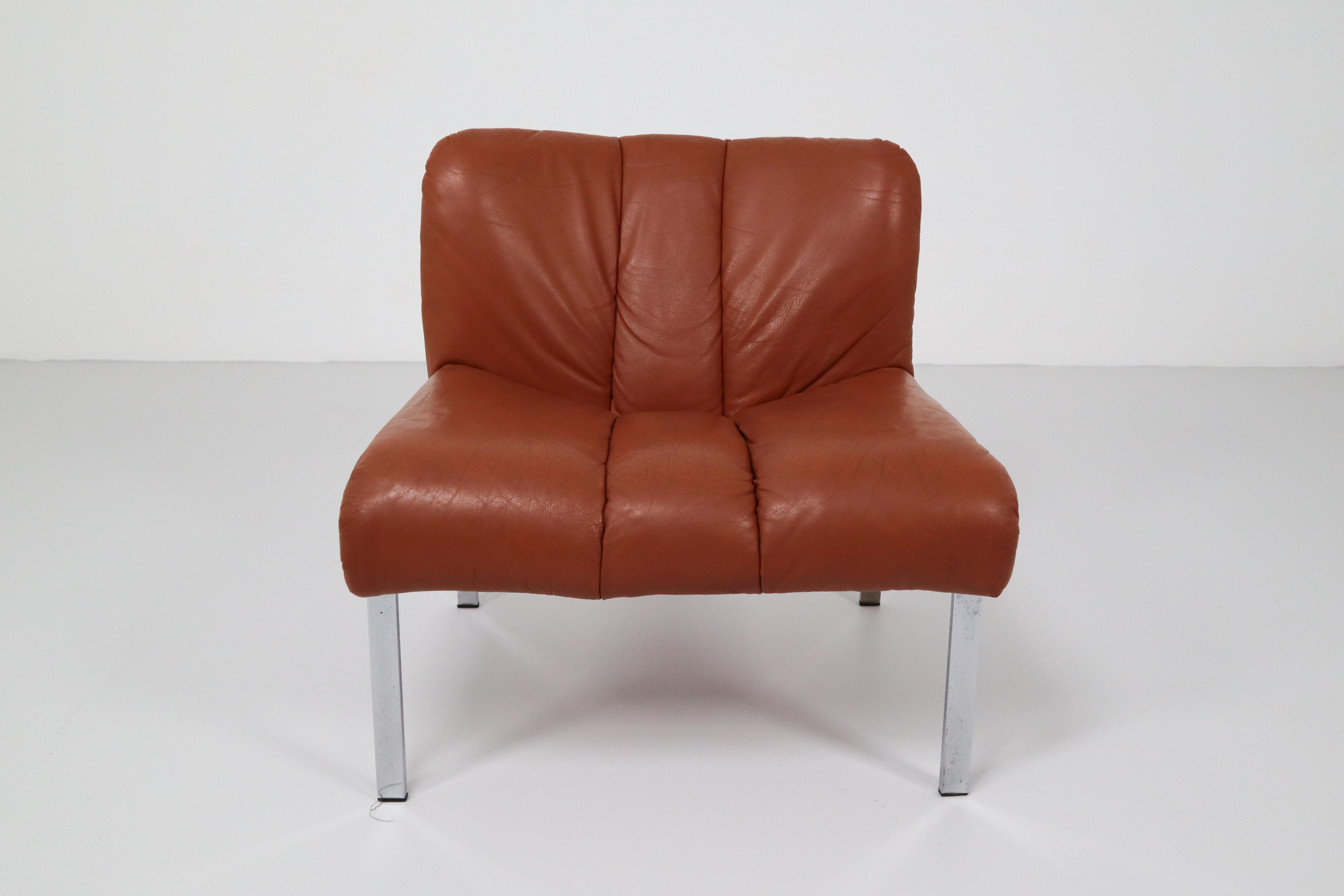 Set of Three Chairs, Sofa in Cognac Leather by Girsberger, Switzerland, 1970s 4
