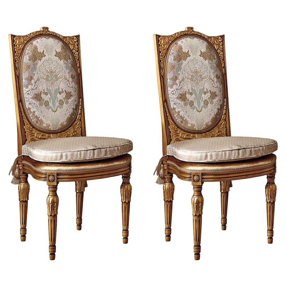 Set of 2 Chairs Upholstered with Gold Inlays