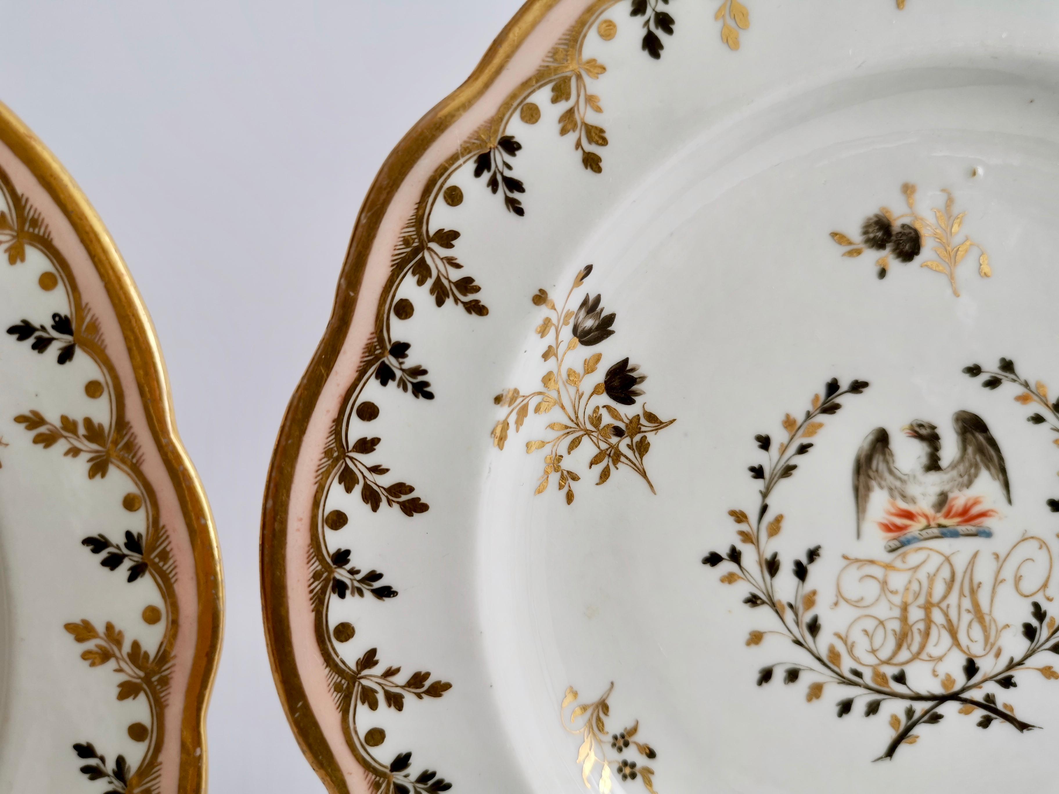 Hand-Painted Set of 2 Chamberlain Worcester Plates, Armorial Phoenix, George III, 1794-1811