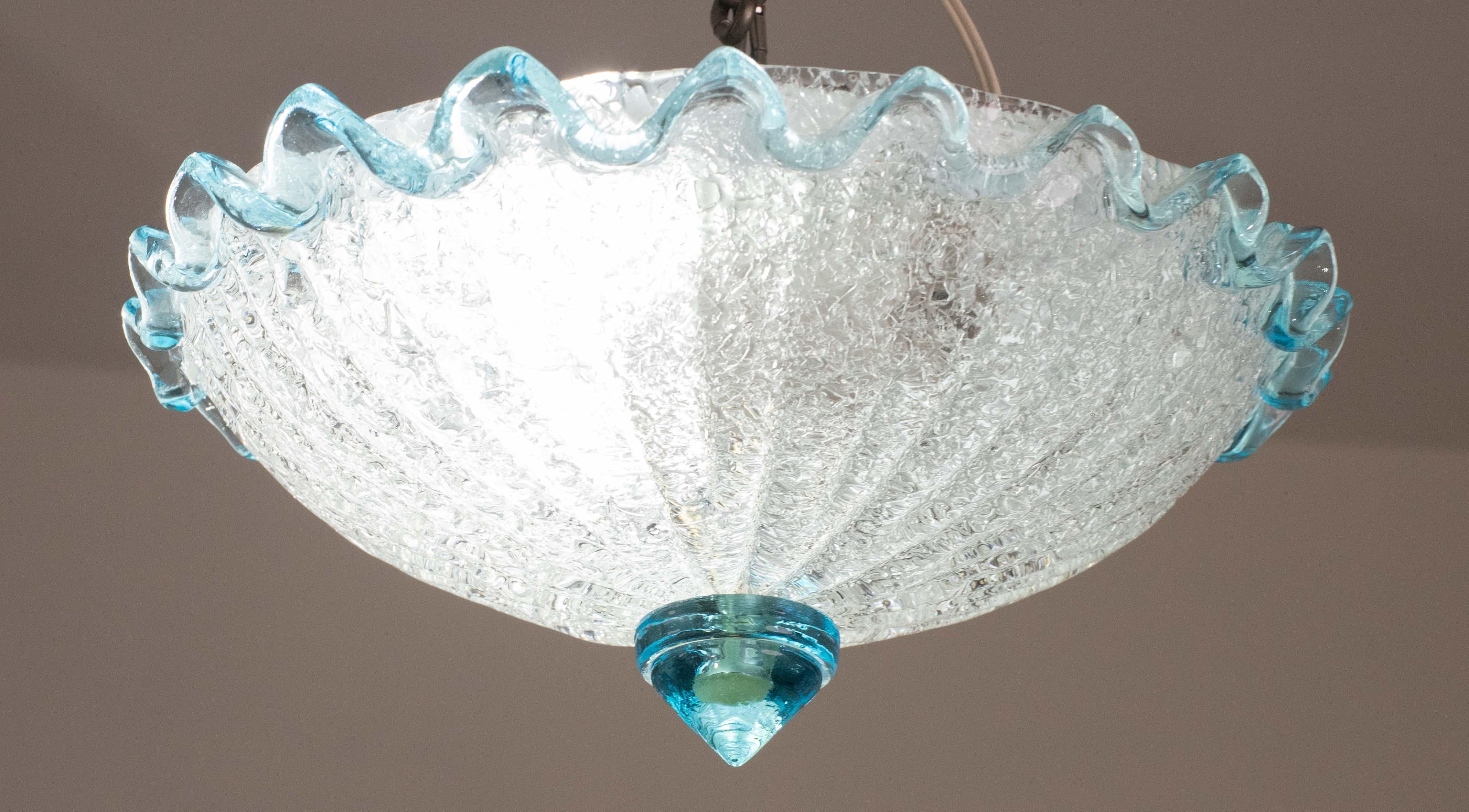 Charmant ensemble de 2 plafonniers italiens en verre de Murano bleu, Murano, 1970 en vente 2