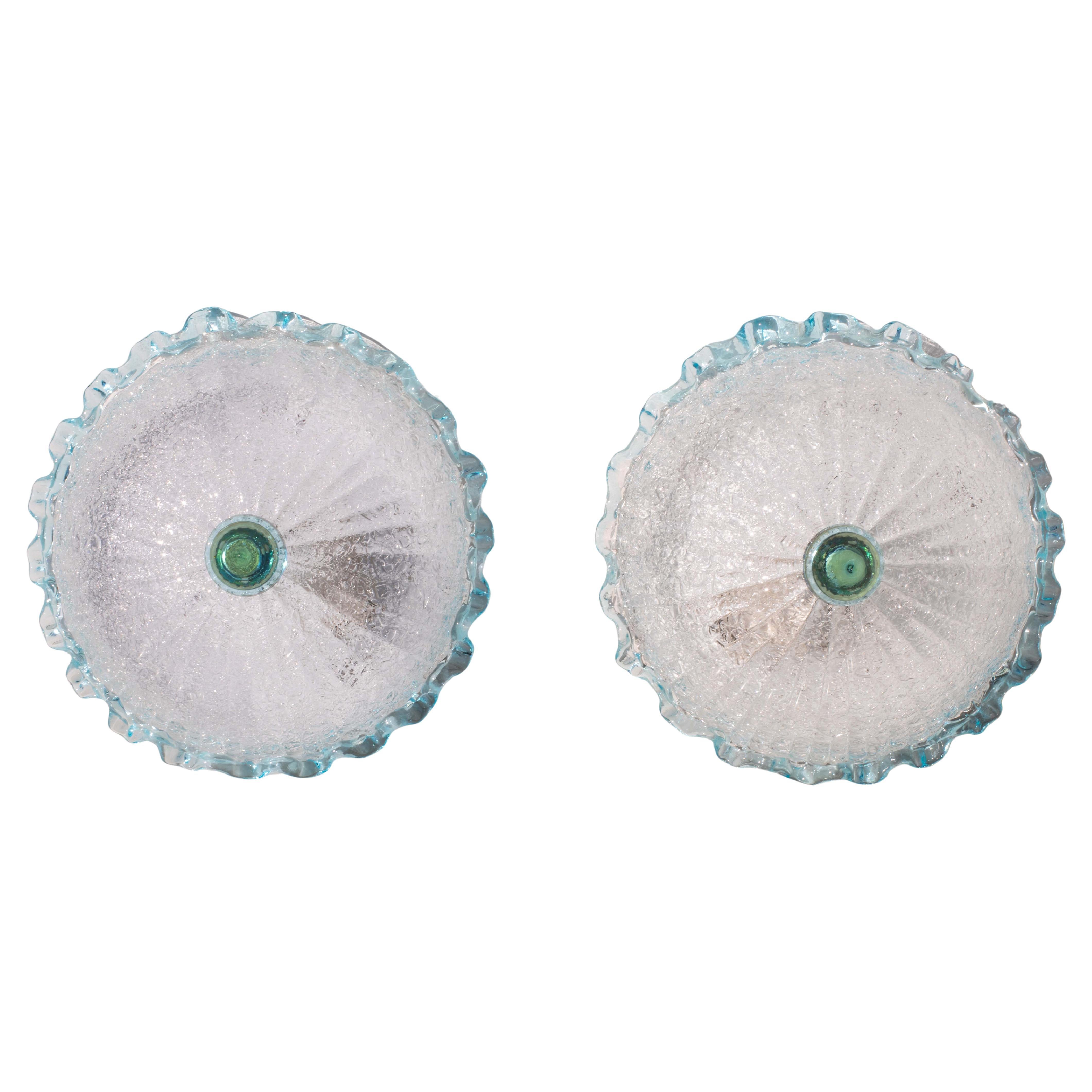 Set of 2 Charming Italian Blu Murano Glass Ceiling Fixture, Murano, 1970
