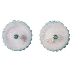 Set of 2 Charming Italian Blu Murano Glass Ceiling Fixture, Murano, 1970