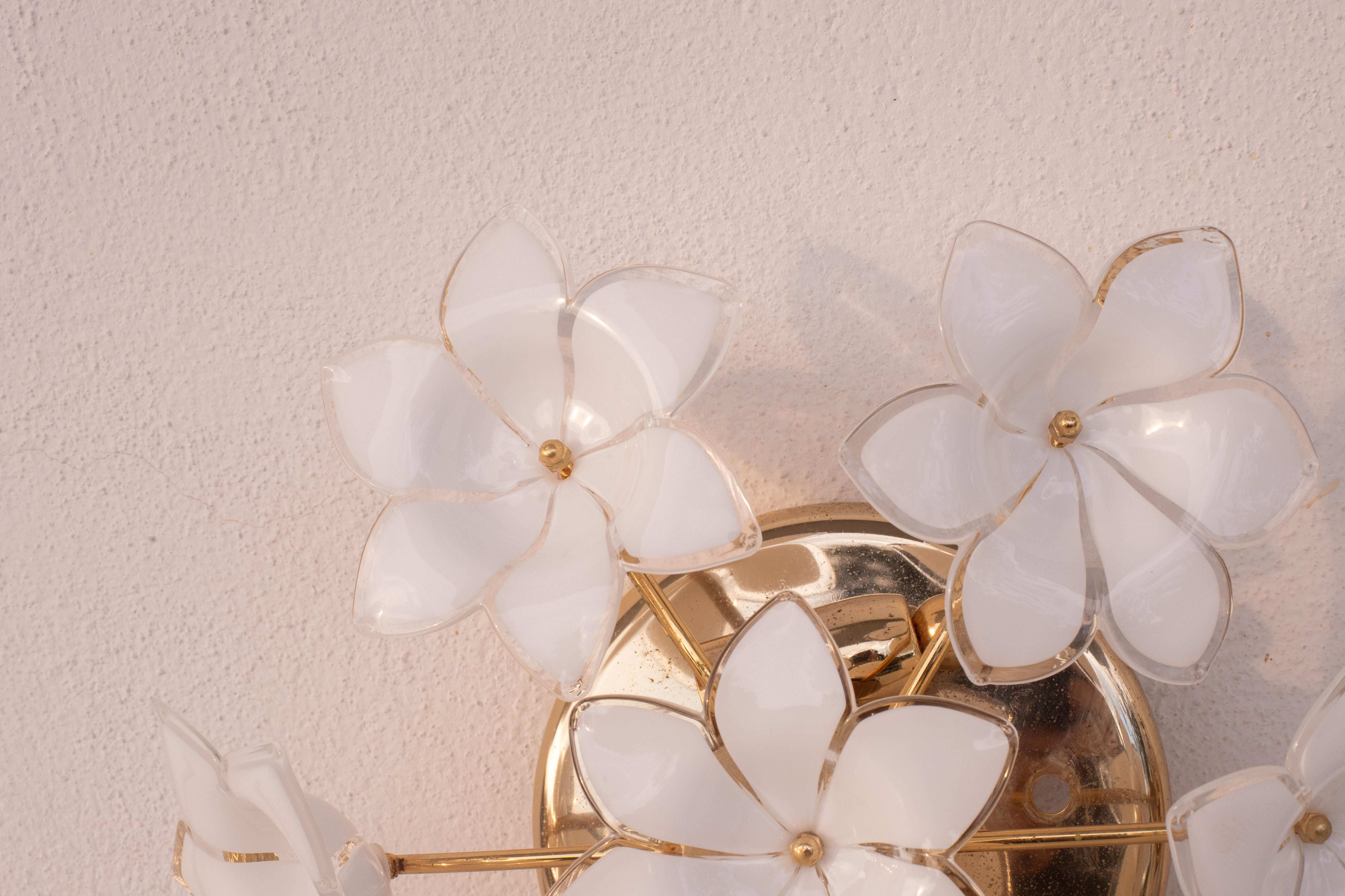 Set of 2 Charming Murano Vintage Ceiling Light White Flowers, 1970s 4