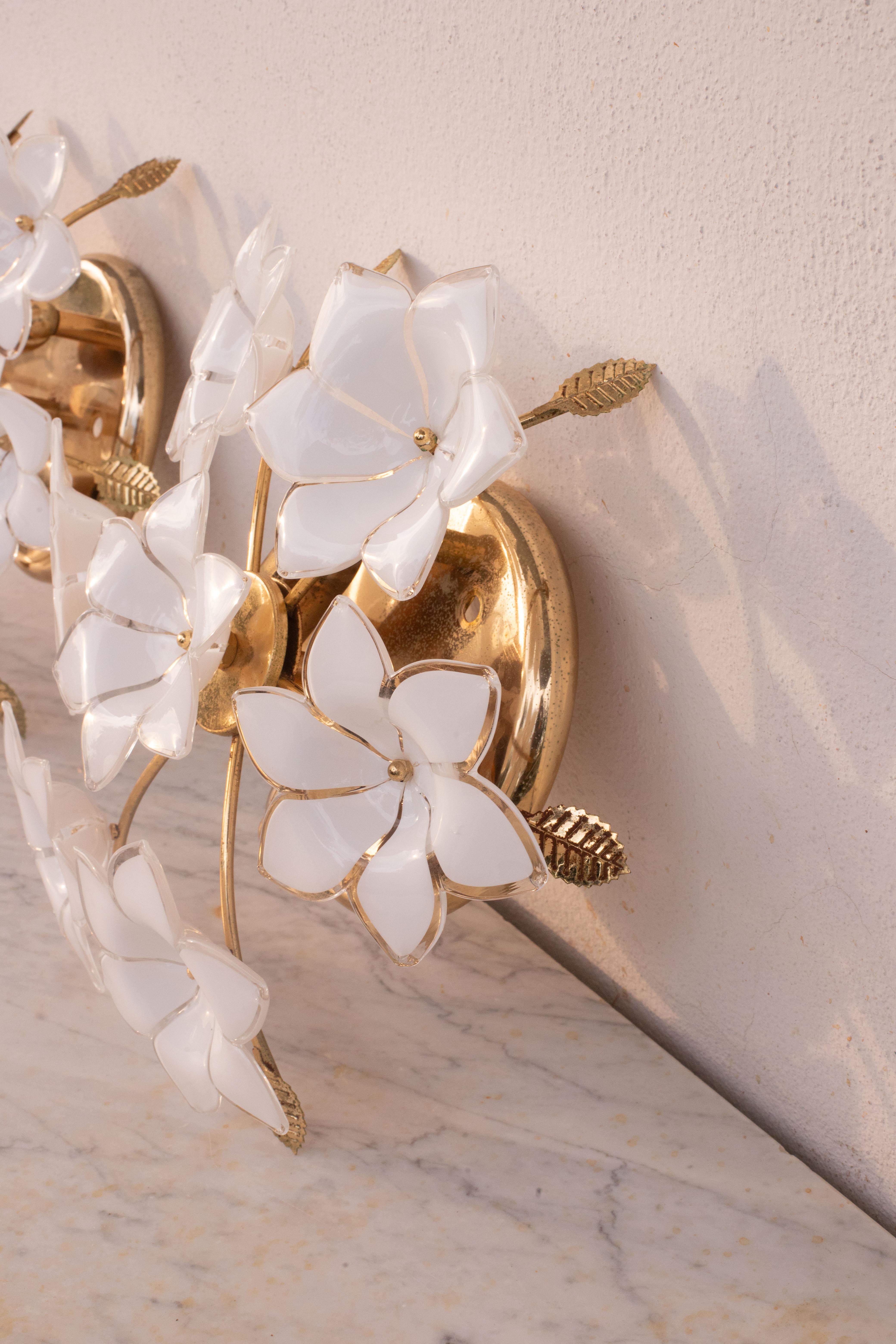 Set of 2 Charming Murano Vintage Ceiling Light White Flowers, 1970s 5