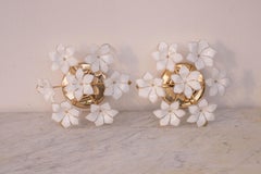Set of 2 Charming Murano Vintage Ceiling Light White Flowers, 1970s