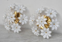 Set of 2 Charming Murano Vintage Ceiling Light White Flowers, 1970s