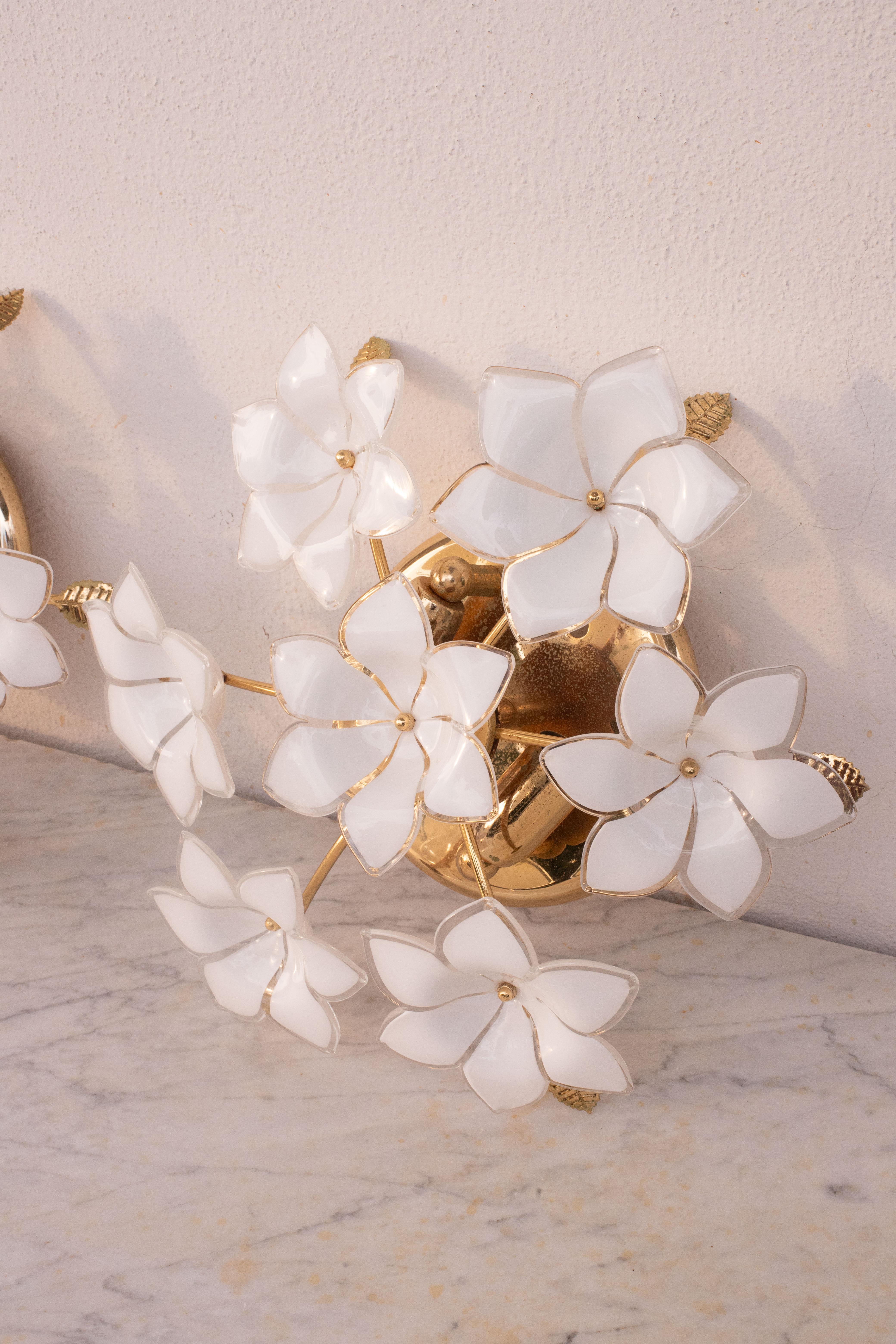 Murano Glass Set of 2 Charming Murano Vintage Ceiling Light White Flowers, 1970s