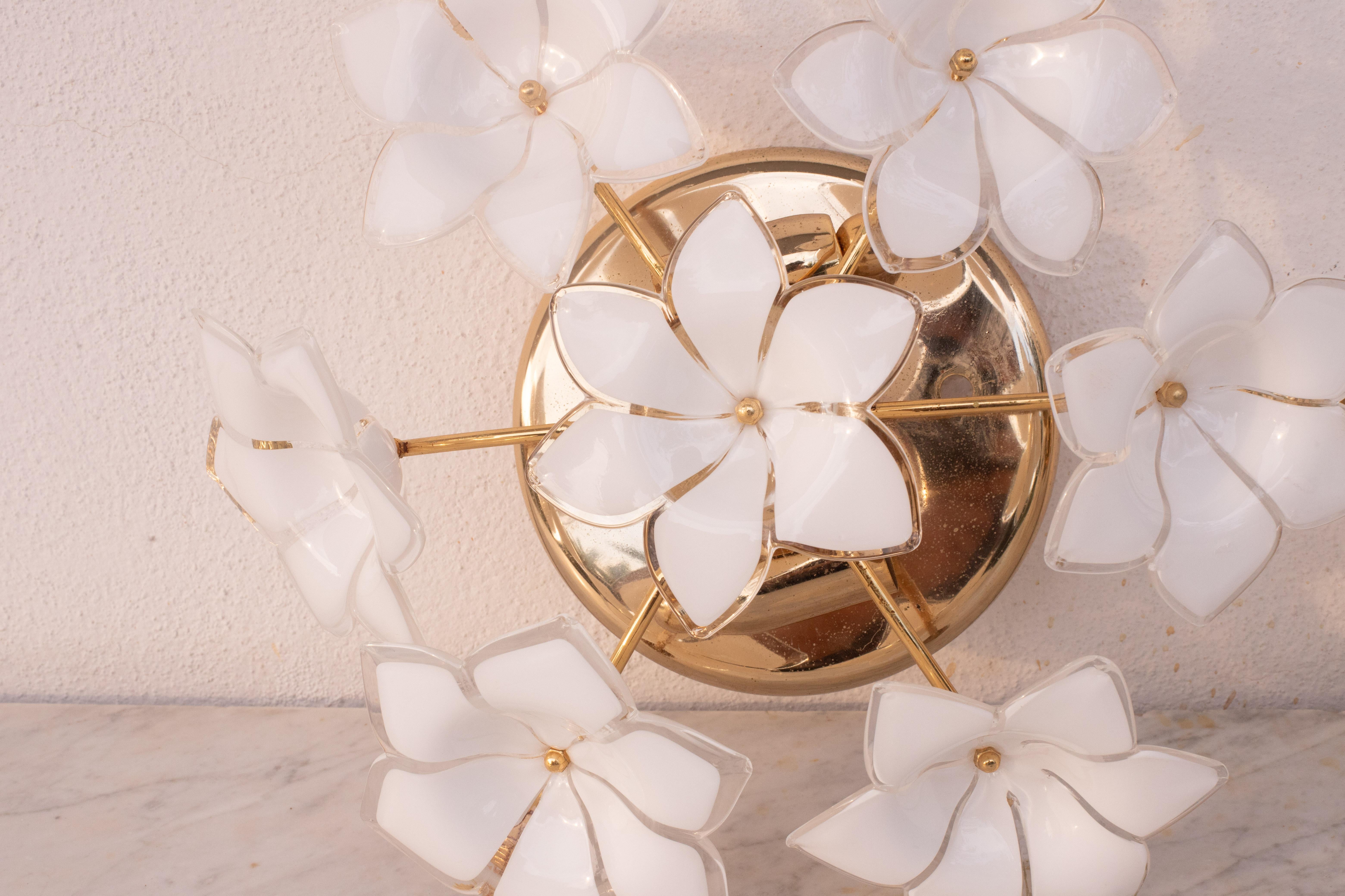 Set of 2 Charming Murano Vintage Ceiling Light White Flowers, 1970s 1