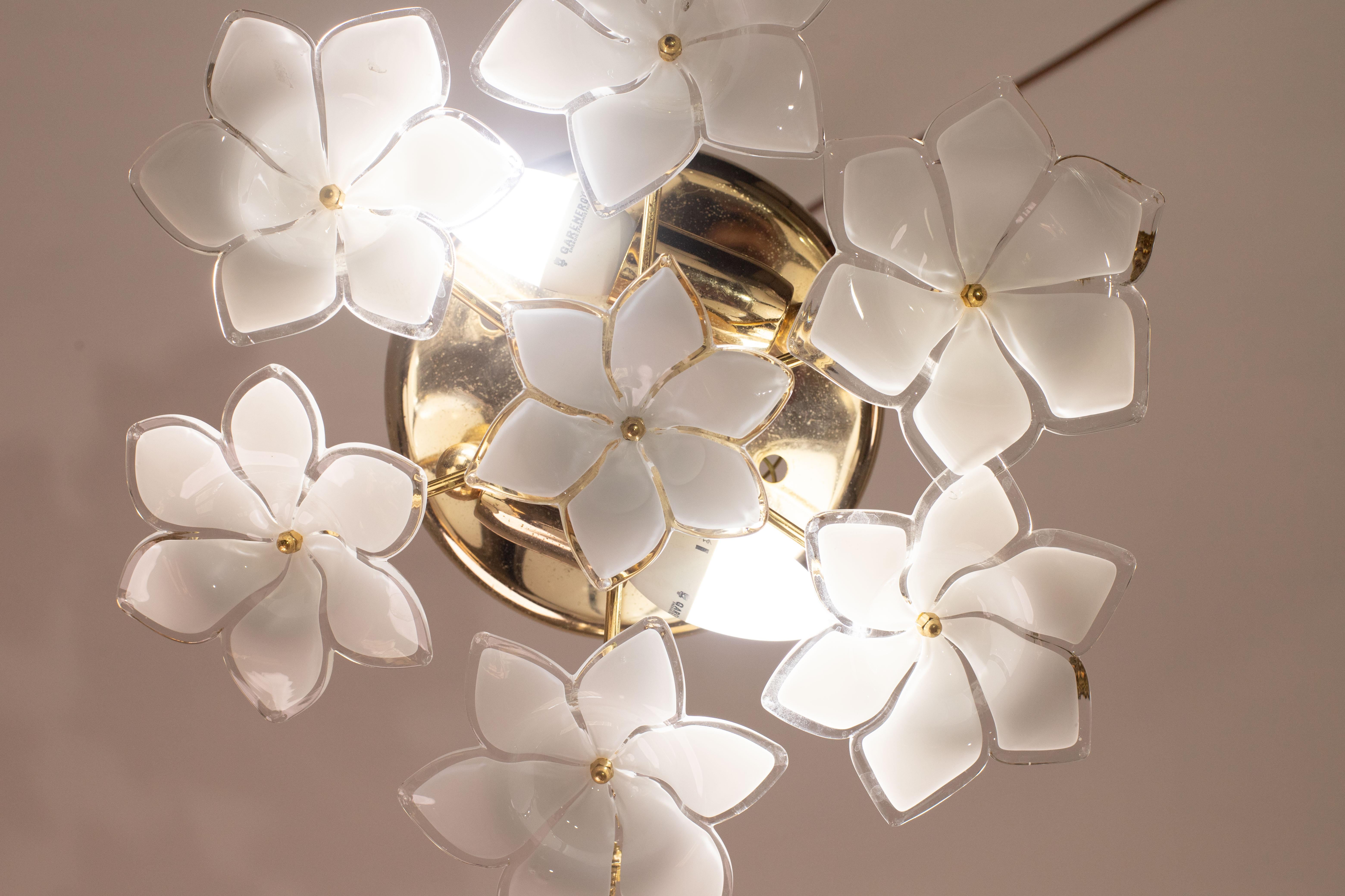 Set of 2 Charming Murano Vintage Ceiling Light White Flowers, 1970s 2