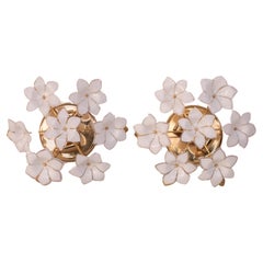 Set of 2 Charming Murano Vintage Ceiling Light White Flowers, 1970s