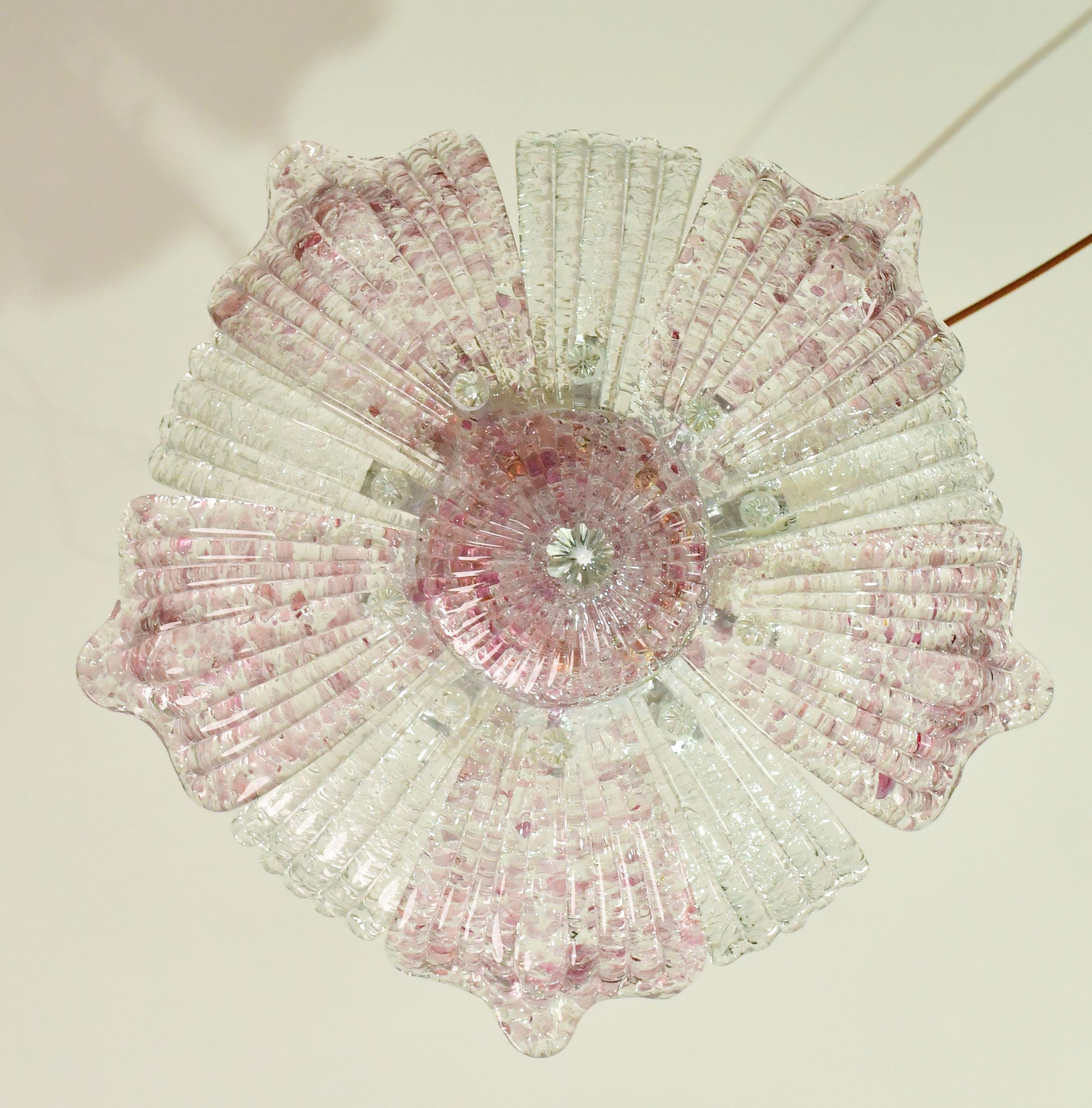 Set of 2 Charming Vintage Murano Glass Ceiling Lamp Pink For Sale 5