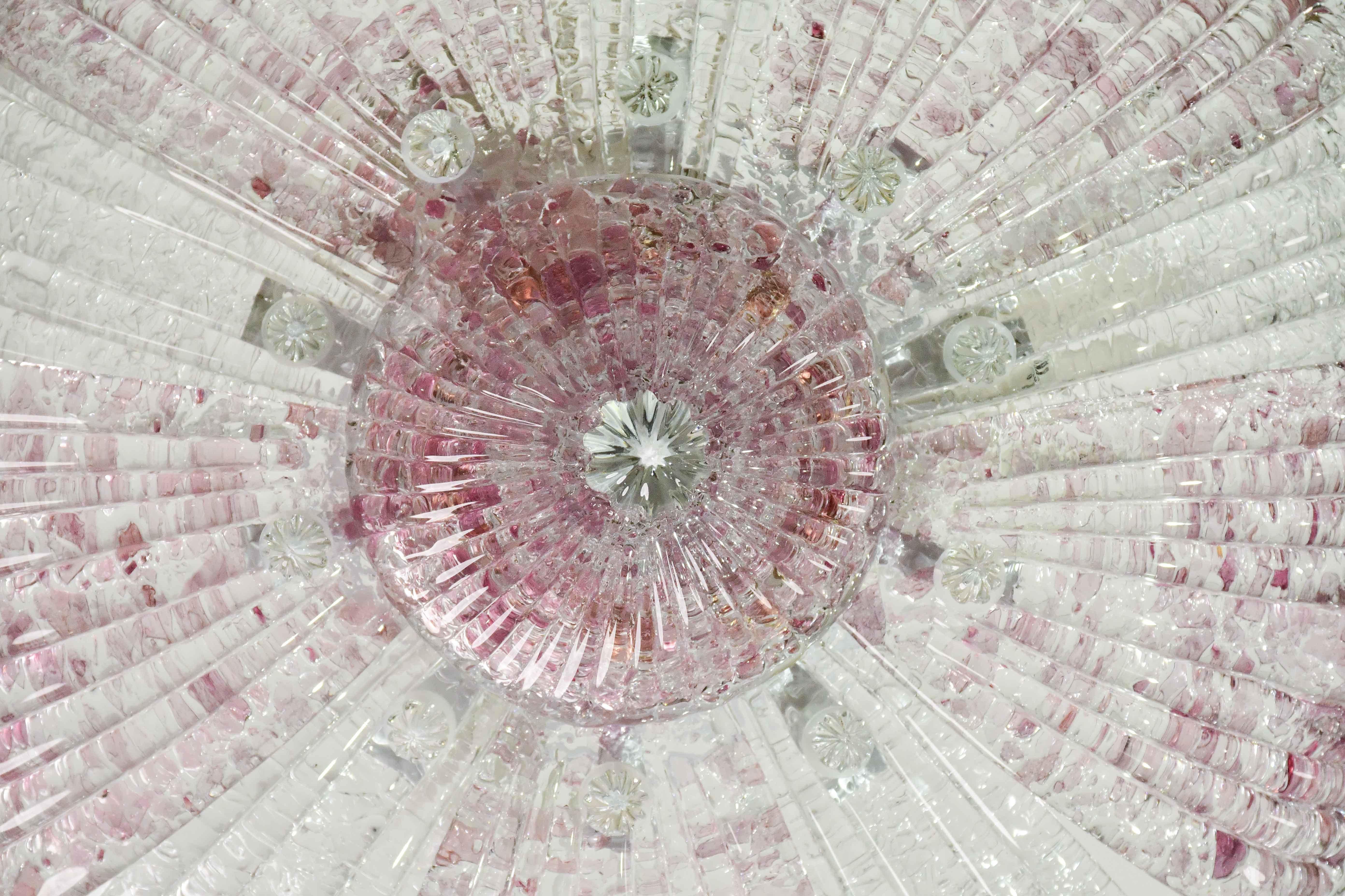 Set of 2 Charming Vintage Murano Glass Ceiling Lamp Pink For Sale 6