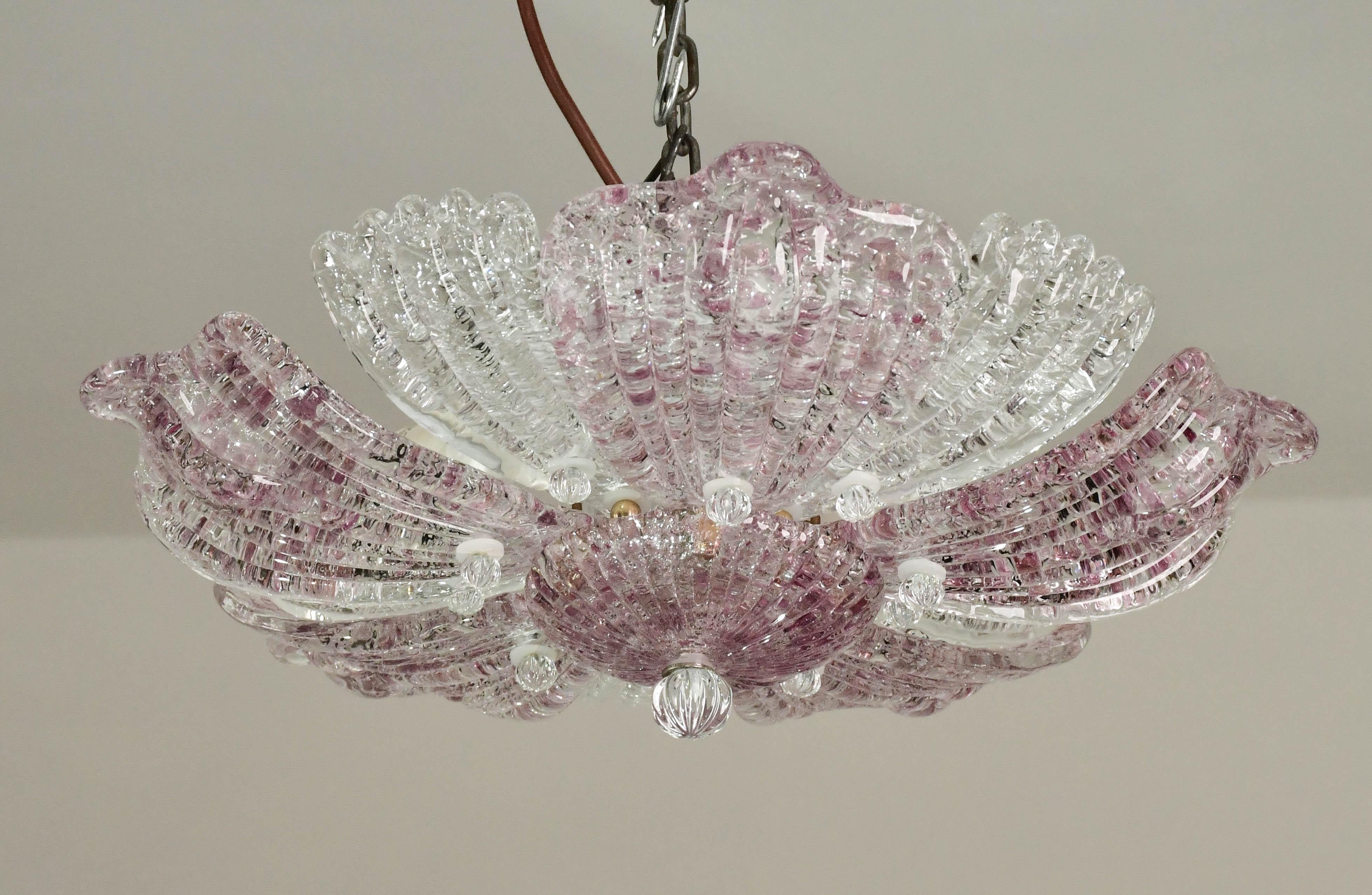 Set of 2 Charming Vintage Murano Glass Ceiling Lamp Pink For Sale 7