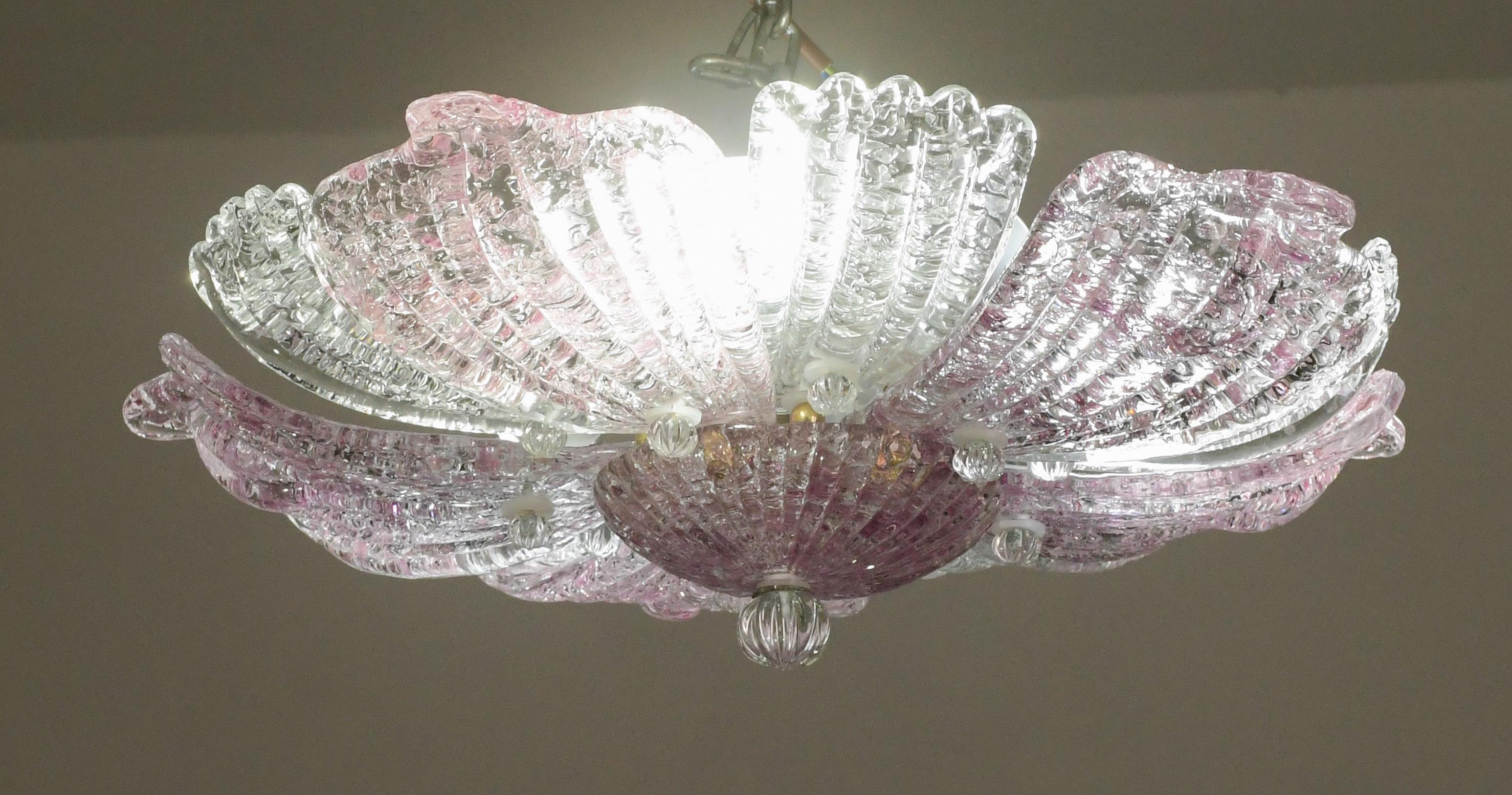 European Set of 2 Charming Vintage Murano Glass Ceiling Lamp Pink For Sale