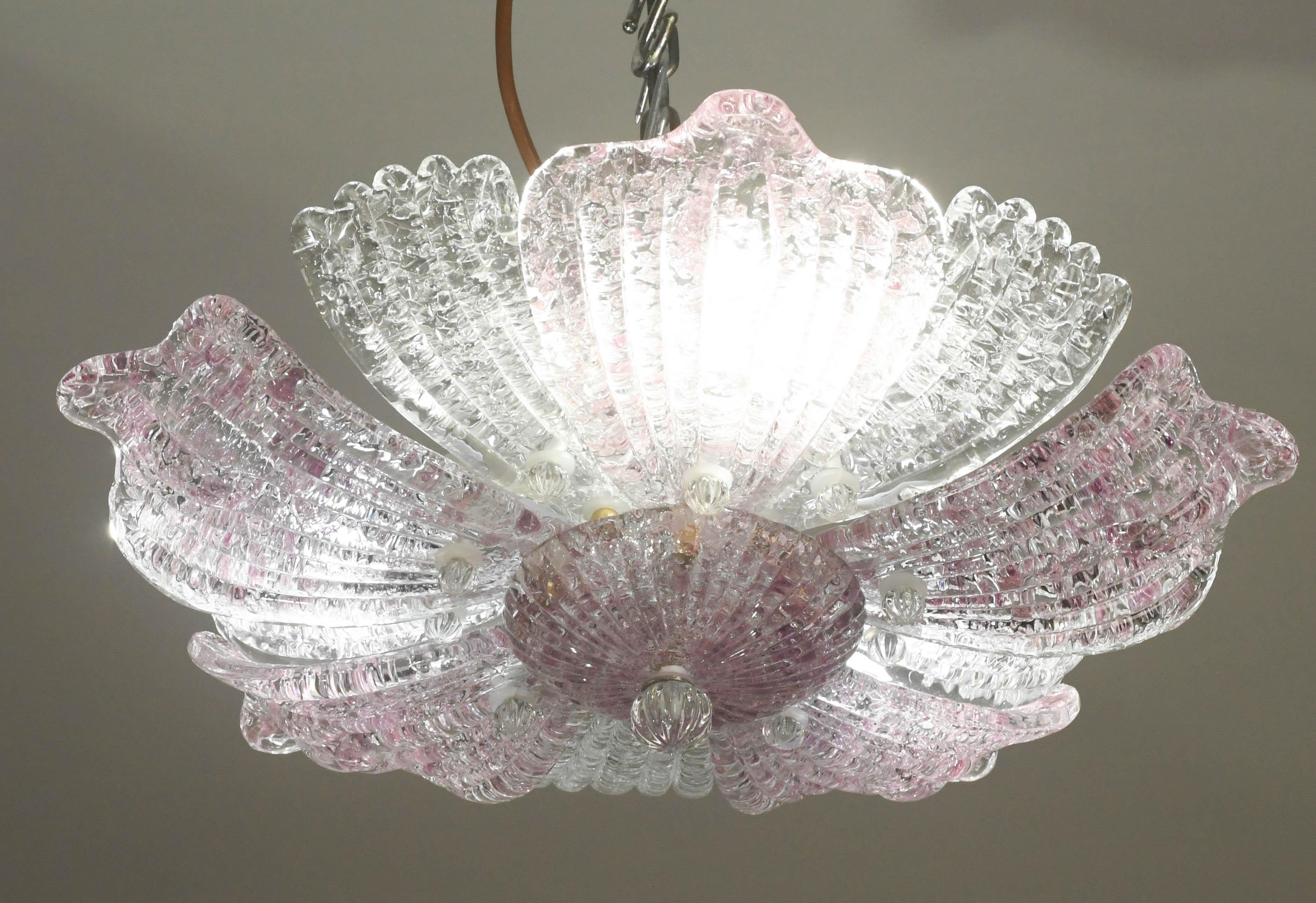 Set of 2 Charming Vintage Murano Glass Ceiling Lamp Pink In Good Condition For Sale In Roma, IT