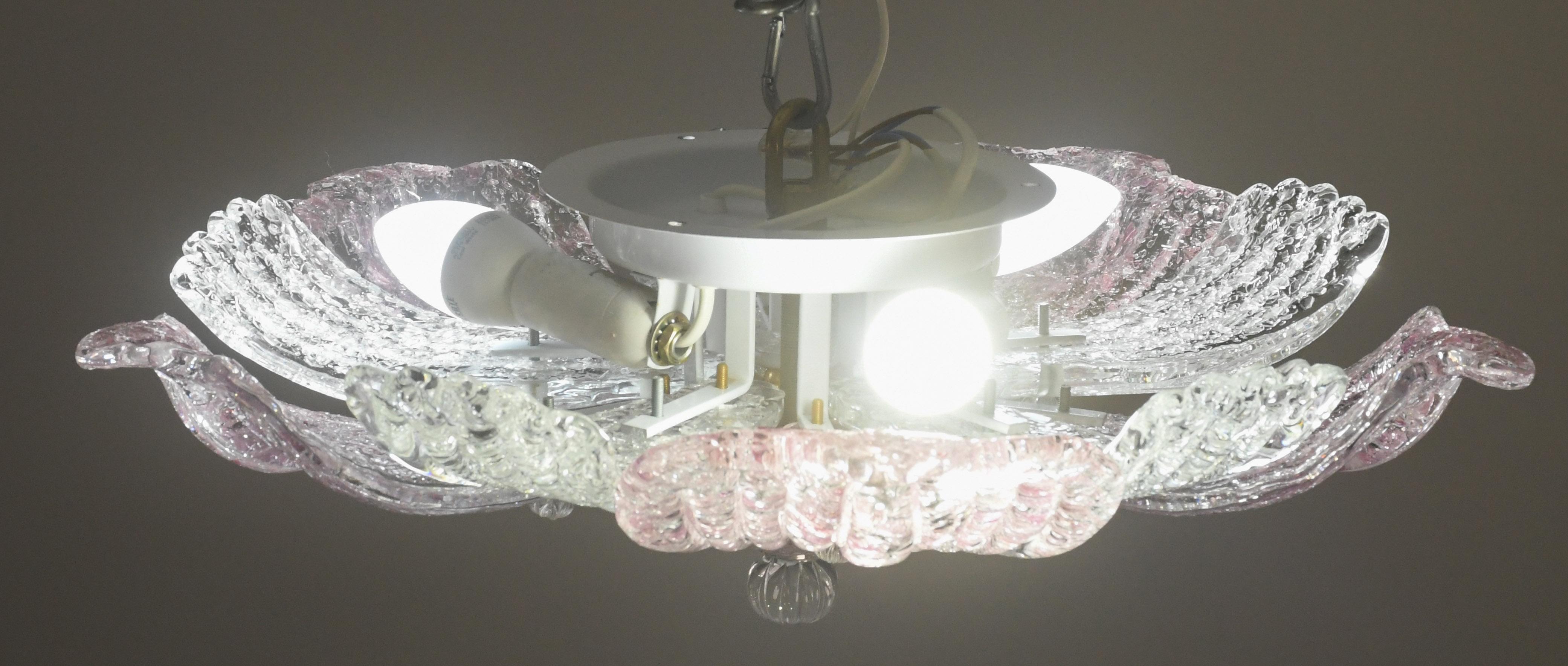Set of 2 Charming Vintage Murano Glass Ceiling Lamp Pink For Sale 1