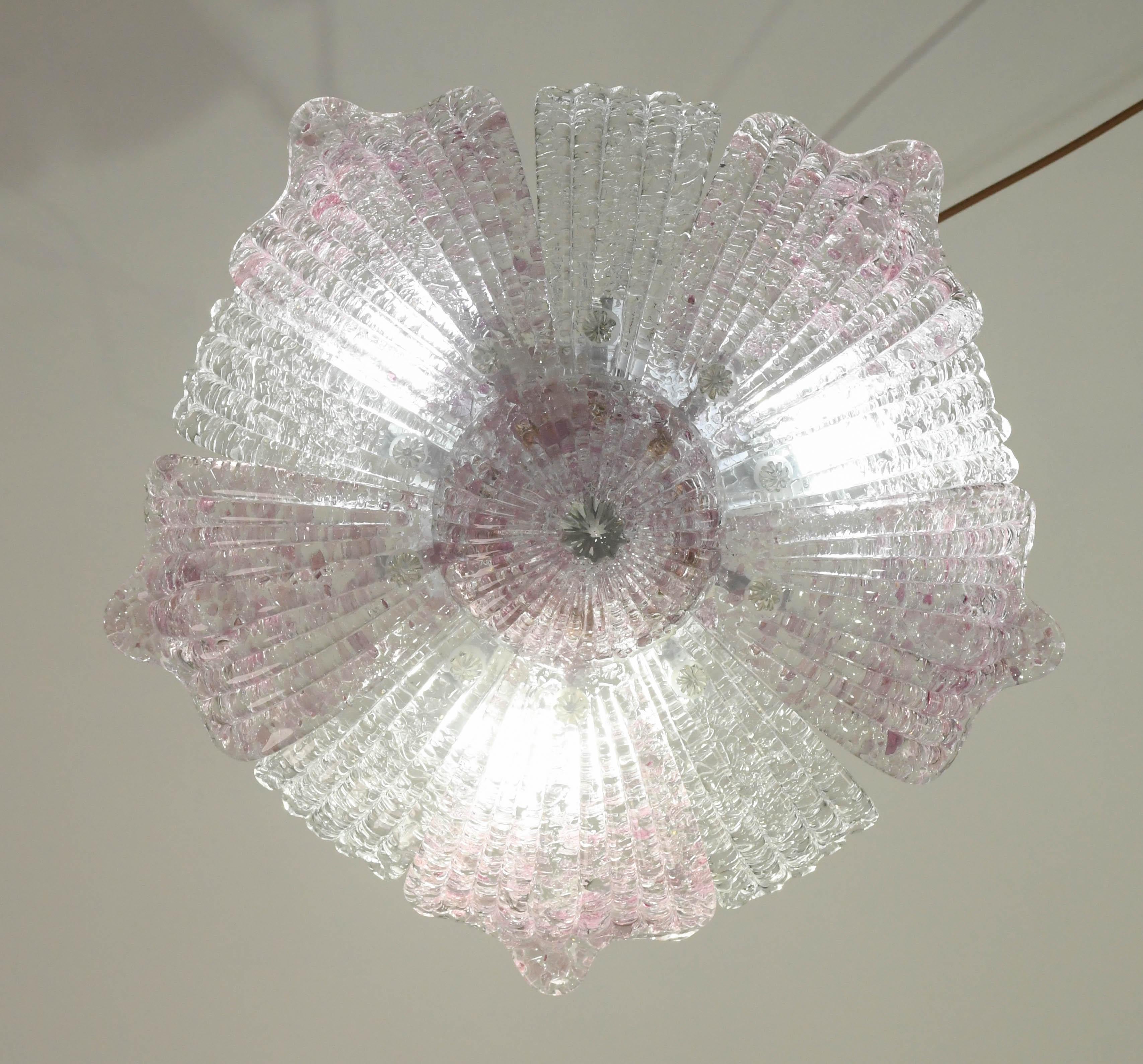 Set of 2 Charming Vintage Murano Glass Ceiling Lamp Pink For Sale 2