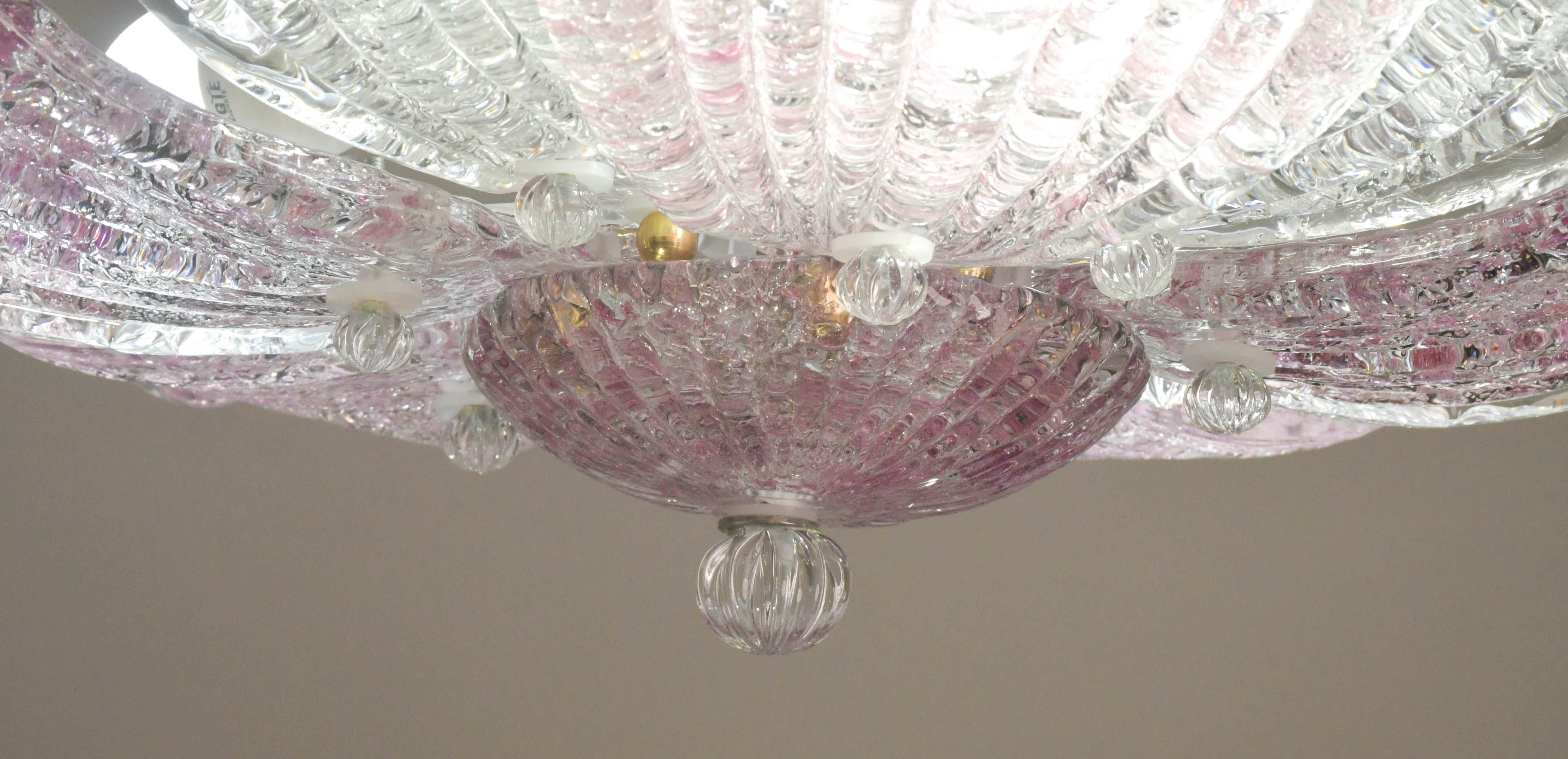Set of 2 Charming Vintage Murano Glass Ceiling Lamp Pink For Sale 3