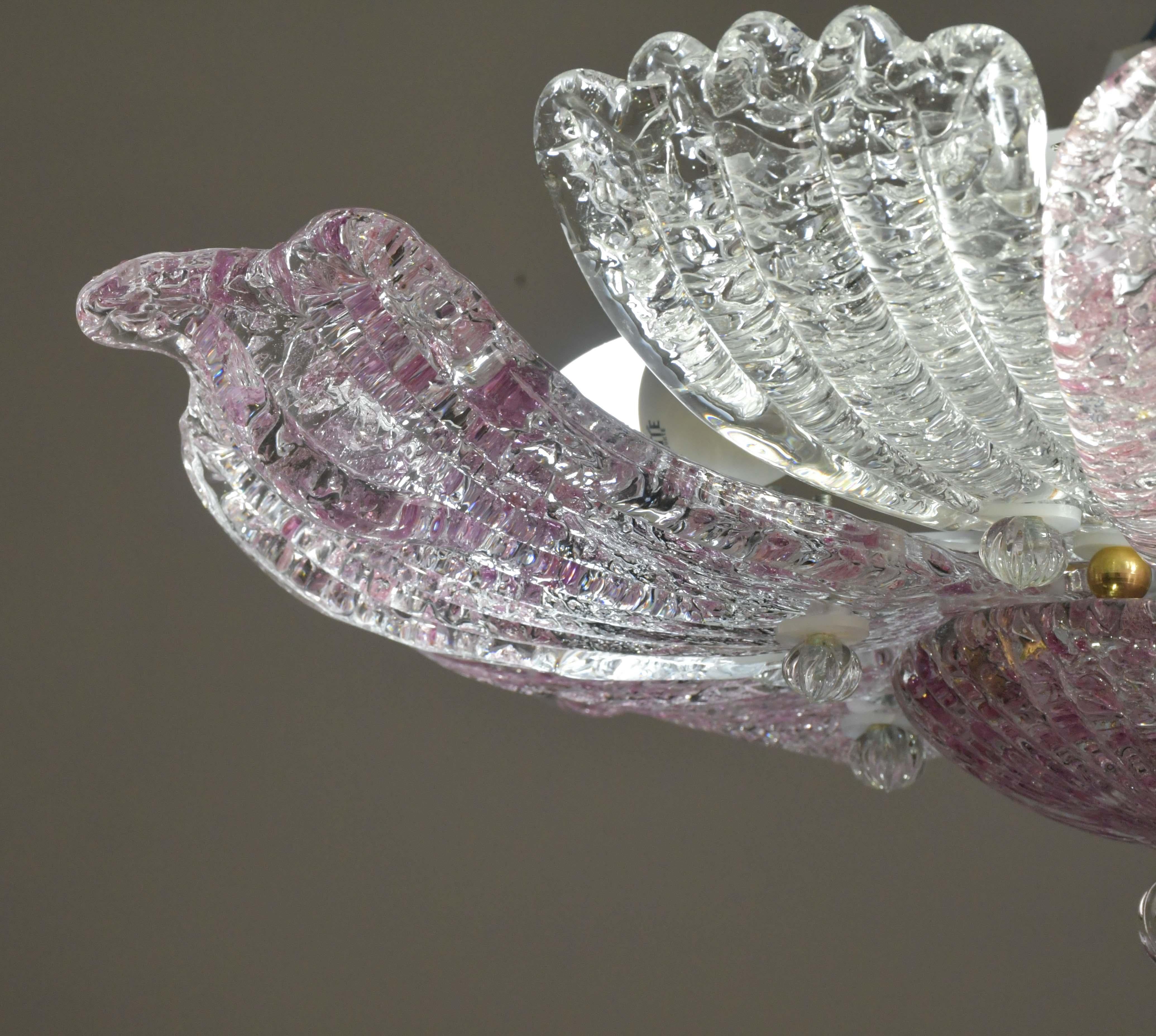 Set of 2 Charming Vintage Murano Glass Ceiling Lamp Pink For Sale 4