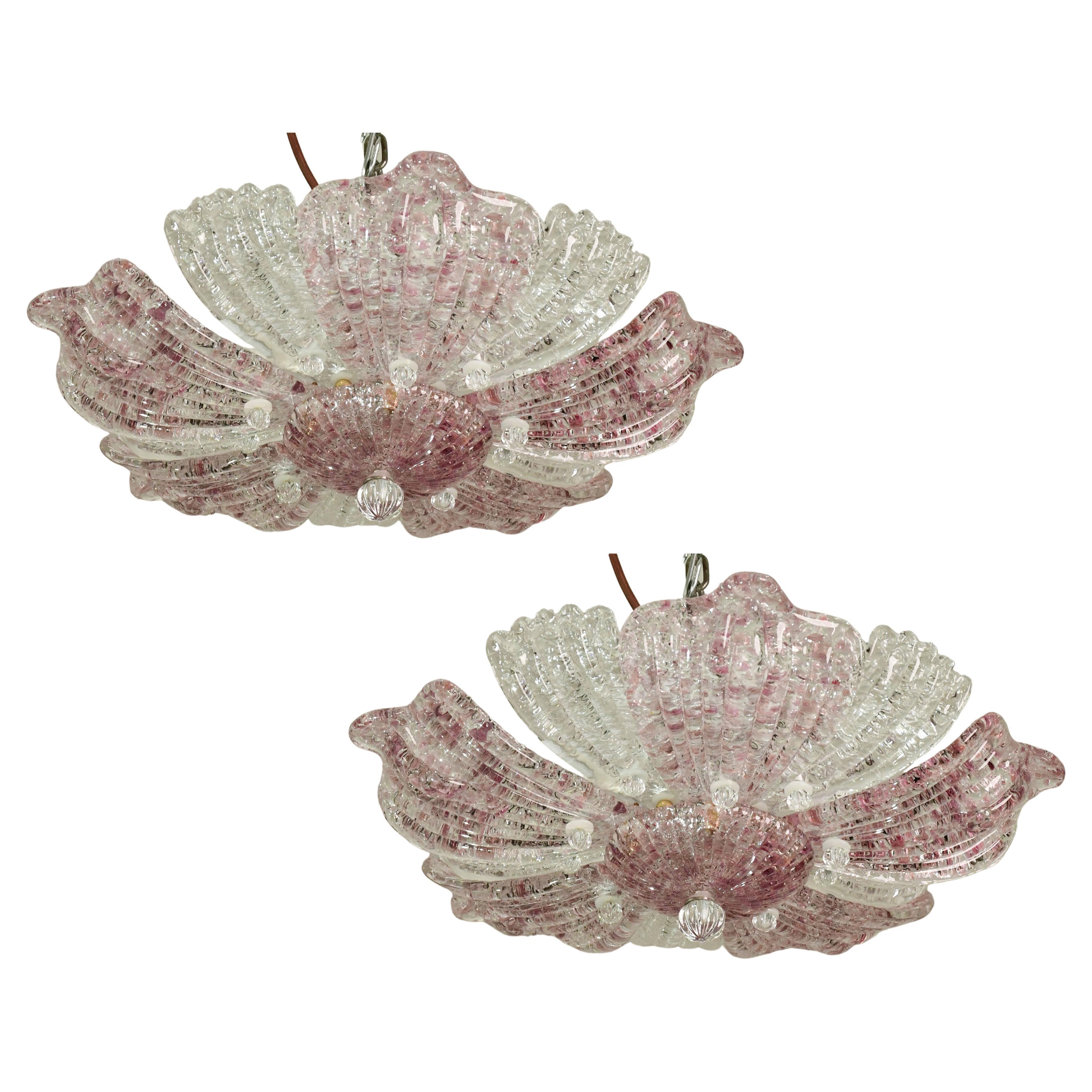 Set of 2 Charming Vintage Murano Glass Ceiling Lamp Pink For Sale