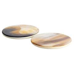 Set Of 2 Chelsea Round Wine Coasters in Horn & Ivory Lacquered Wood by Arcahorn