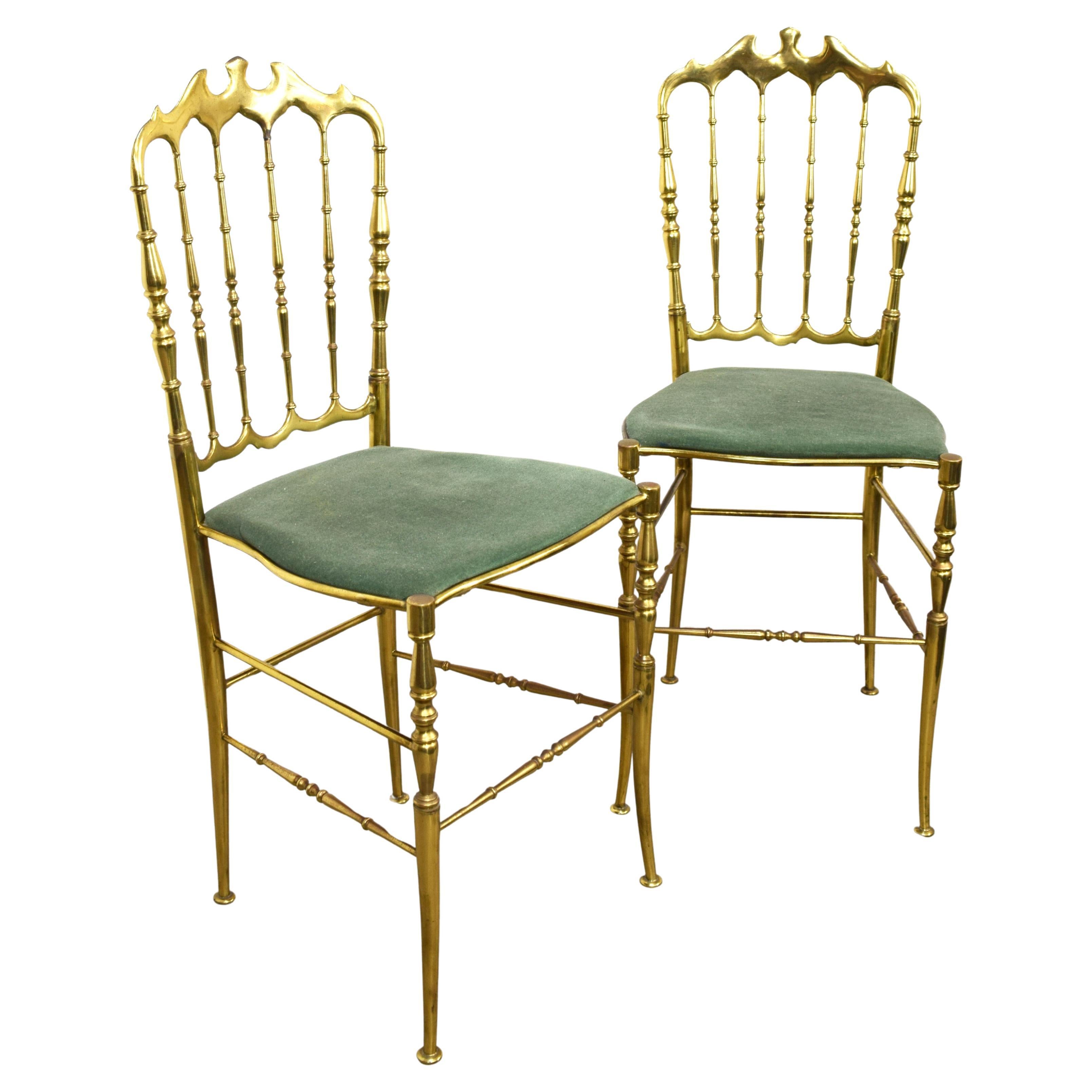 Set of 2 Chiavari chairs, brass and velvet, 1950s