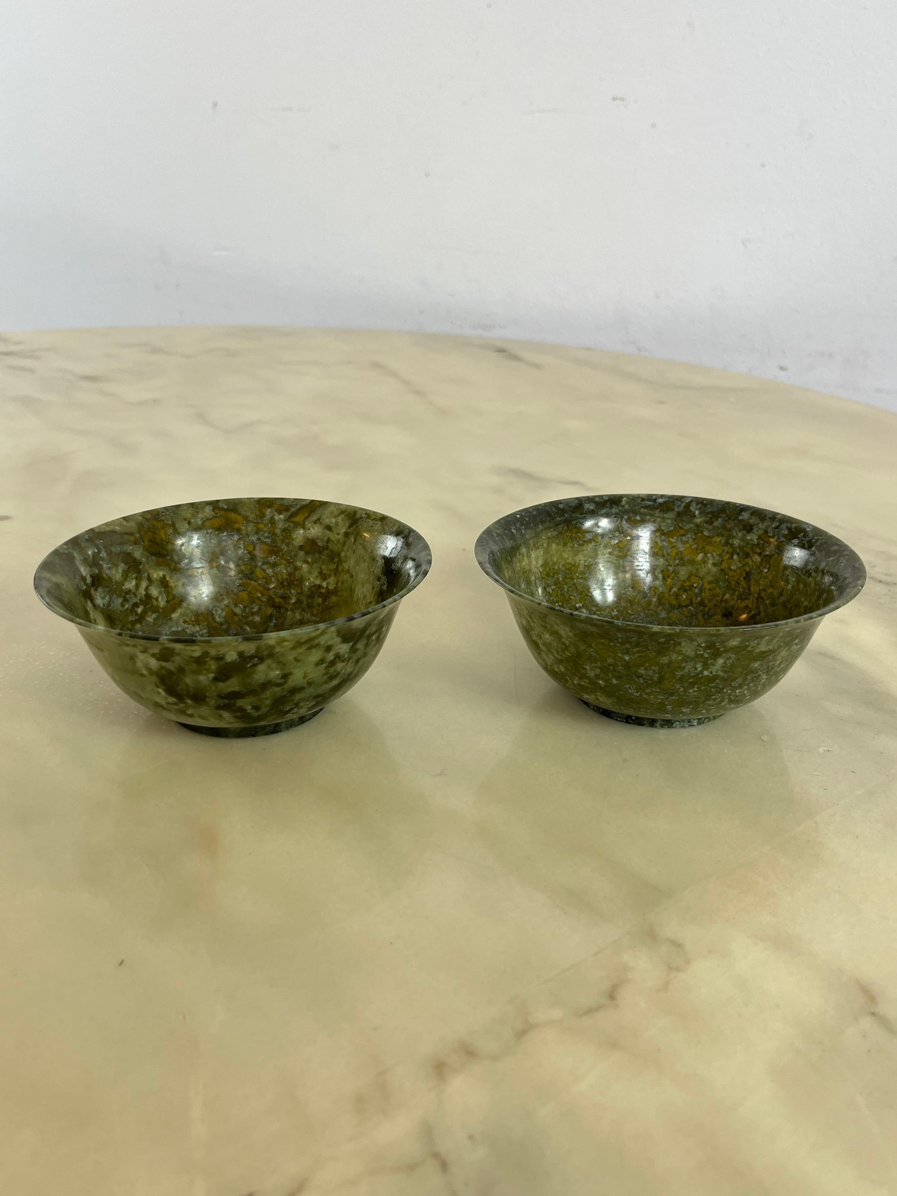 Set of 2 Chinese Jade Bowls, 1930s
Found in a noble apartment in my city, Palermo.
Imported into Italy by the famous Florio traders.
Intact and in good condition. From the descriptive photographs and the attached video you can see how the light is