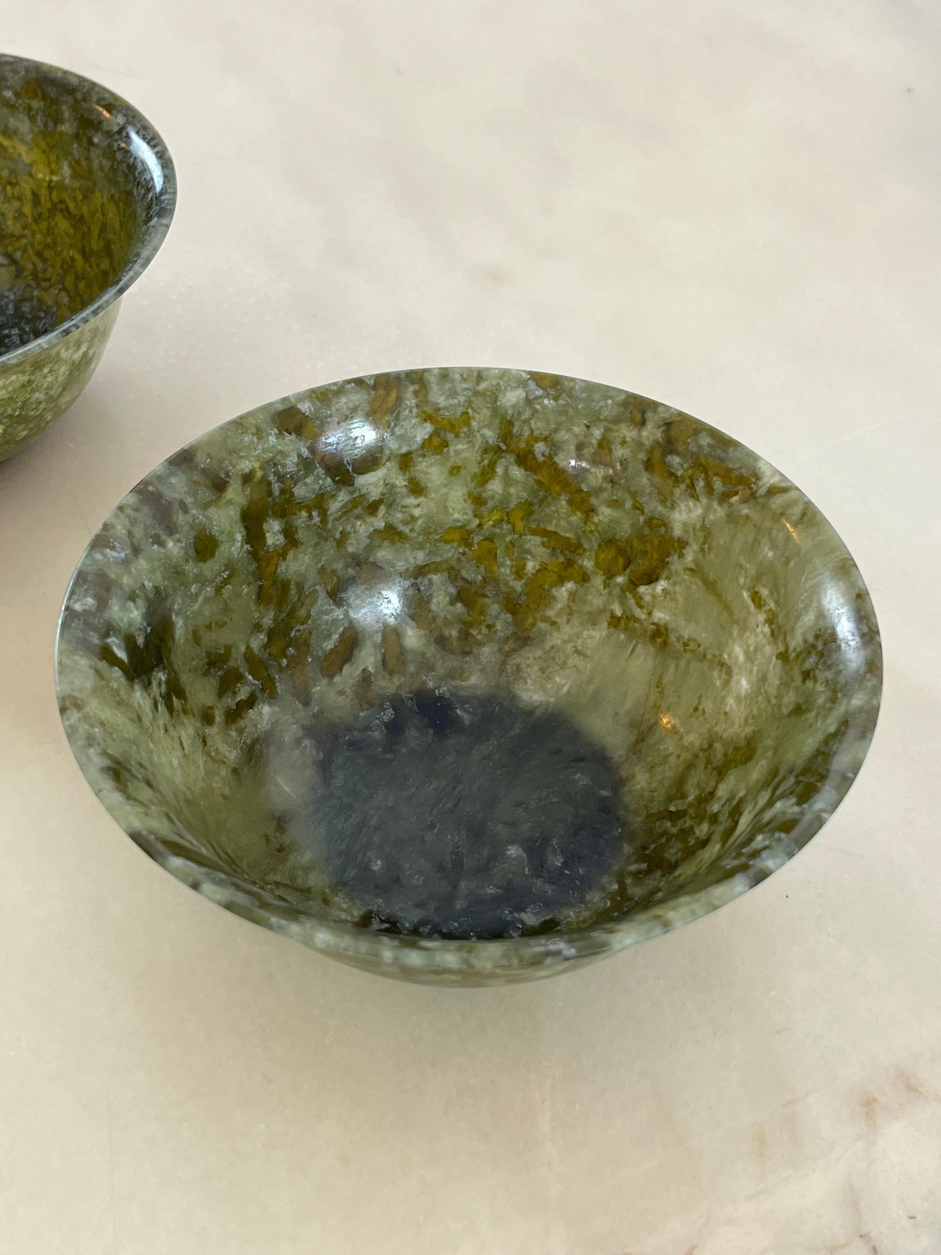 Set of 2 Chinese Jade Bowls, 1930s For Sale 5