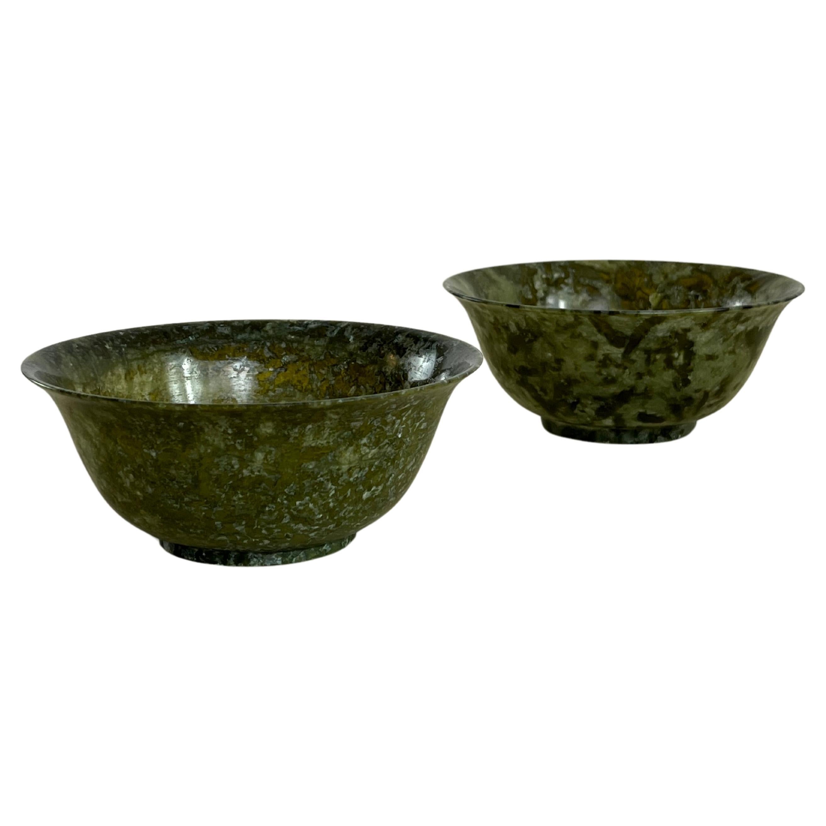 Set of 2 Chinese Jade Bowls, 1930s
