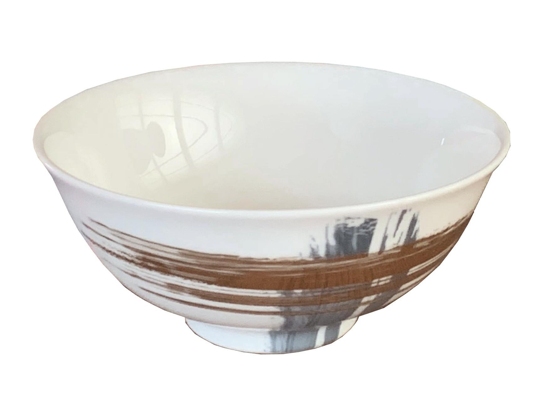 Modern Set of 2 Chinese Rice Bowl Artisan Brush André Fu Living Tableware New For Sale