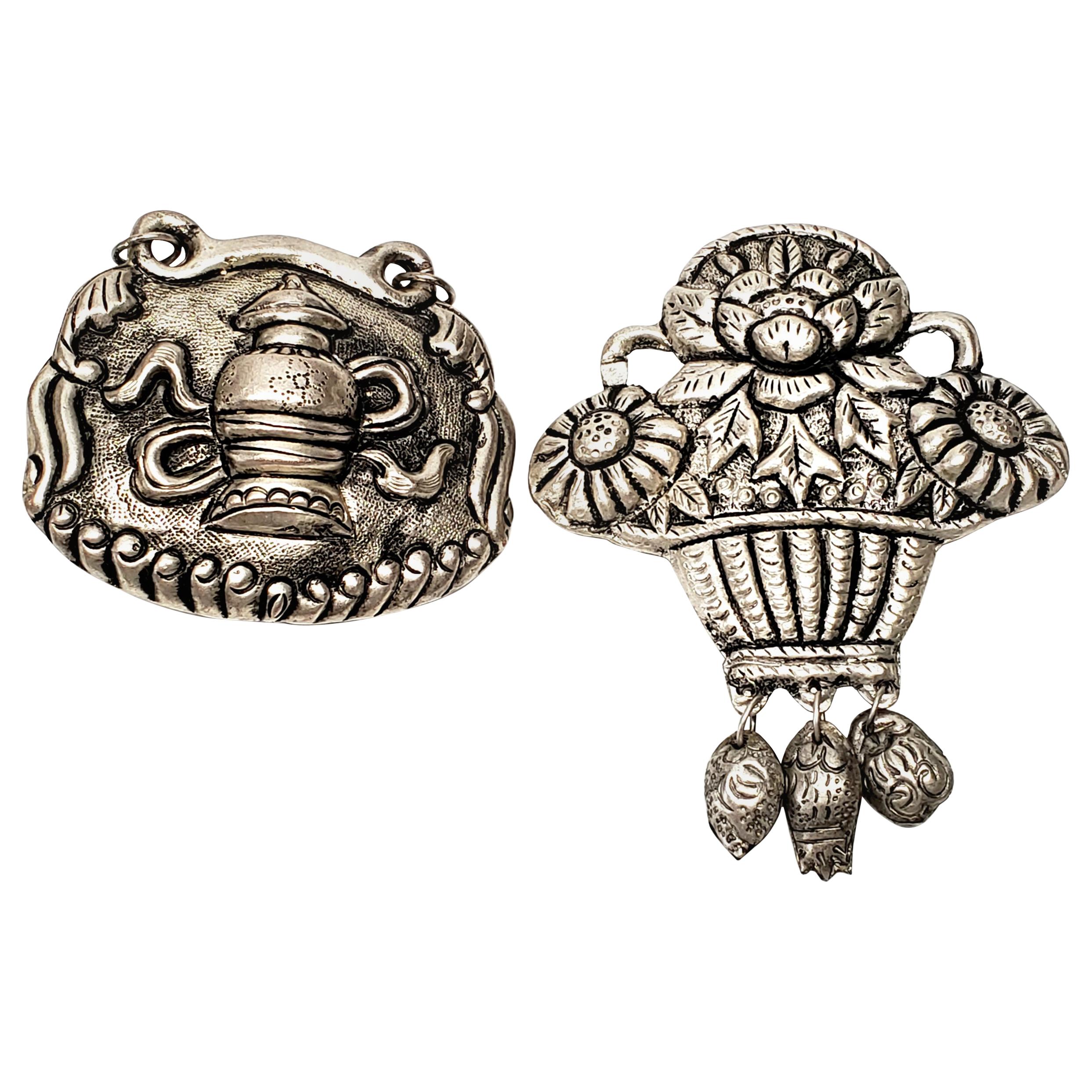 Set of 2 Chinese Silver Amulets For Sale