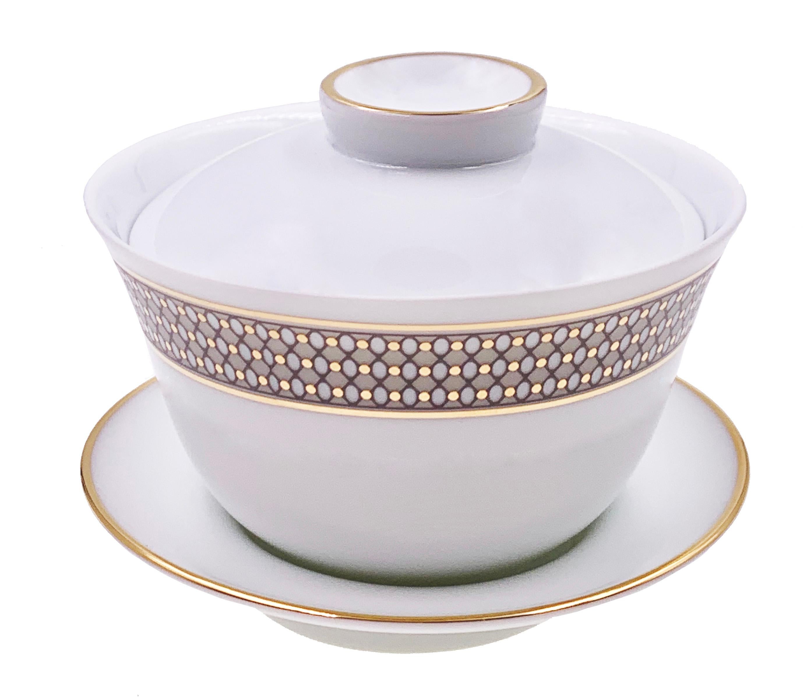Moderne Ensemble de 2 tasses à thé chinoises Gaiwan Set de vaisselle moderne vintage Andr Fu Living en vente