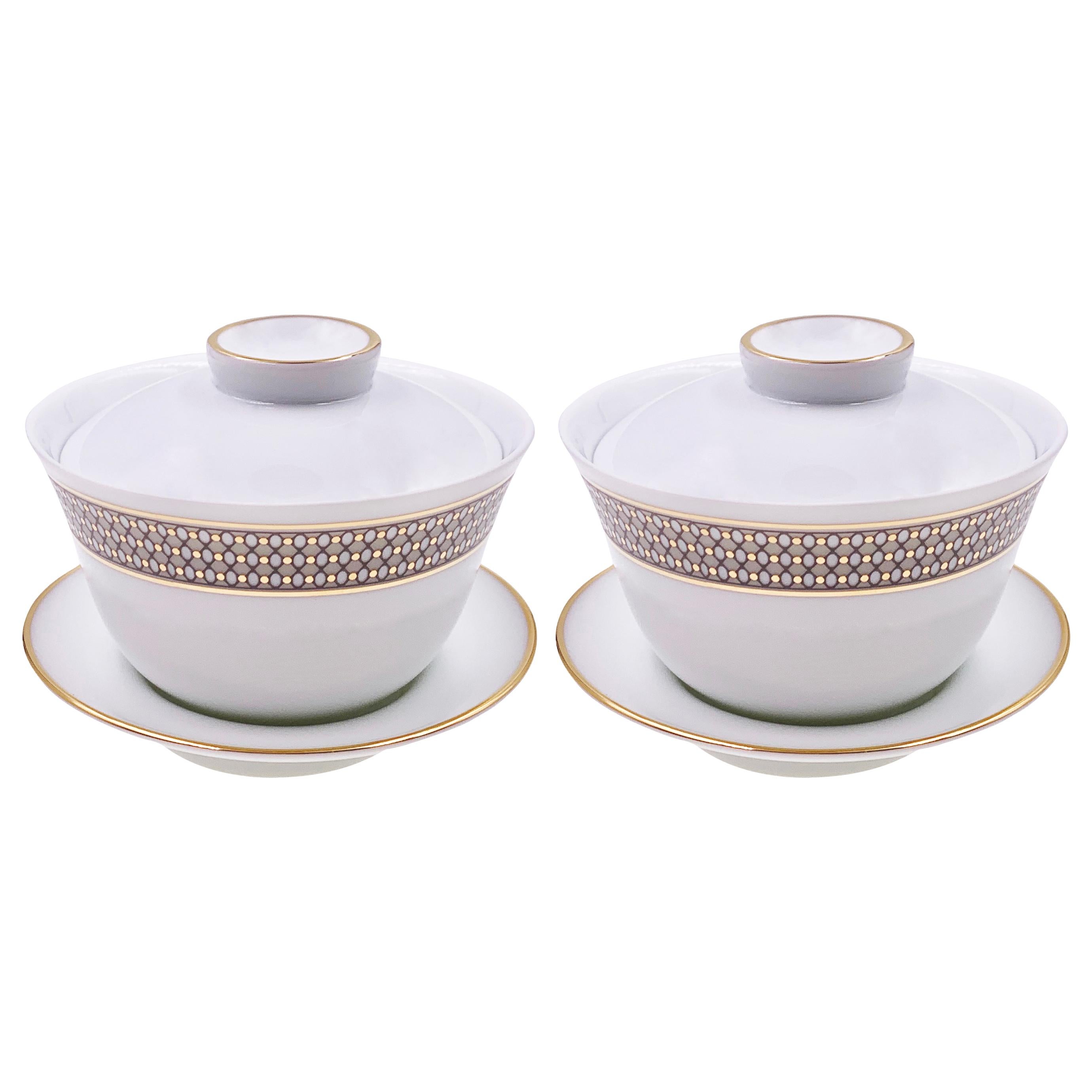 Set of 2 Chinese Tea Cup Gaiwan Set Modern Vintage André Fu Living Tableware For Sale