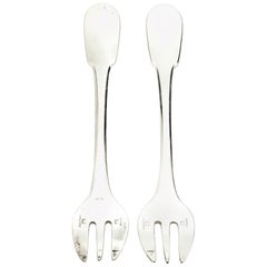 Set of 2 Christofle Silver Plate Cluny Oyster Forks