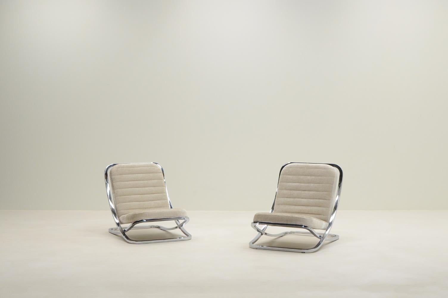 Mid-Century Modern Set of 2 chrome slipper chairs, 1970s europe.