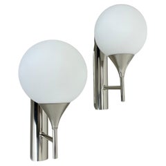 Vintage Set of 2 chrome tube "Ball" Wall Lights by GAETANO SCIOLARI attrib. Italy 1970s